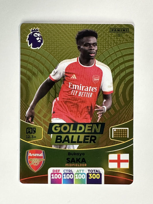 001 Bukayo Saka Arsenal Golden Baller Panini Premier League Adrenalyn XL 2024 Card