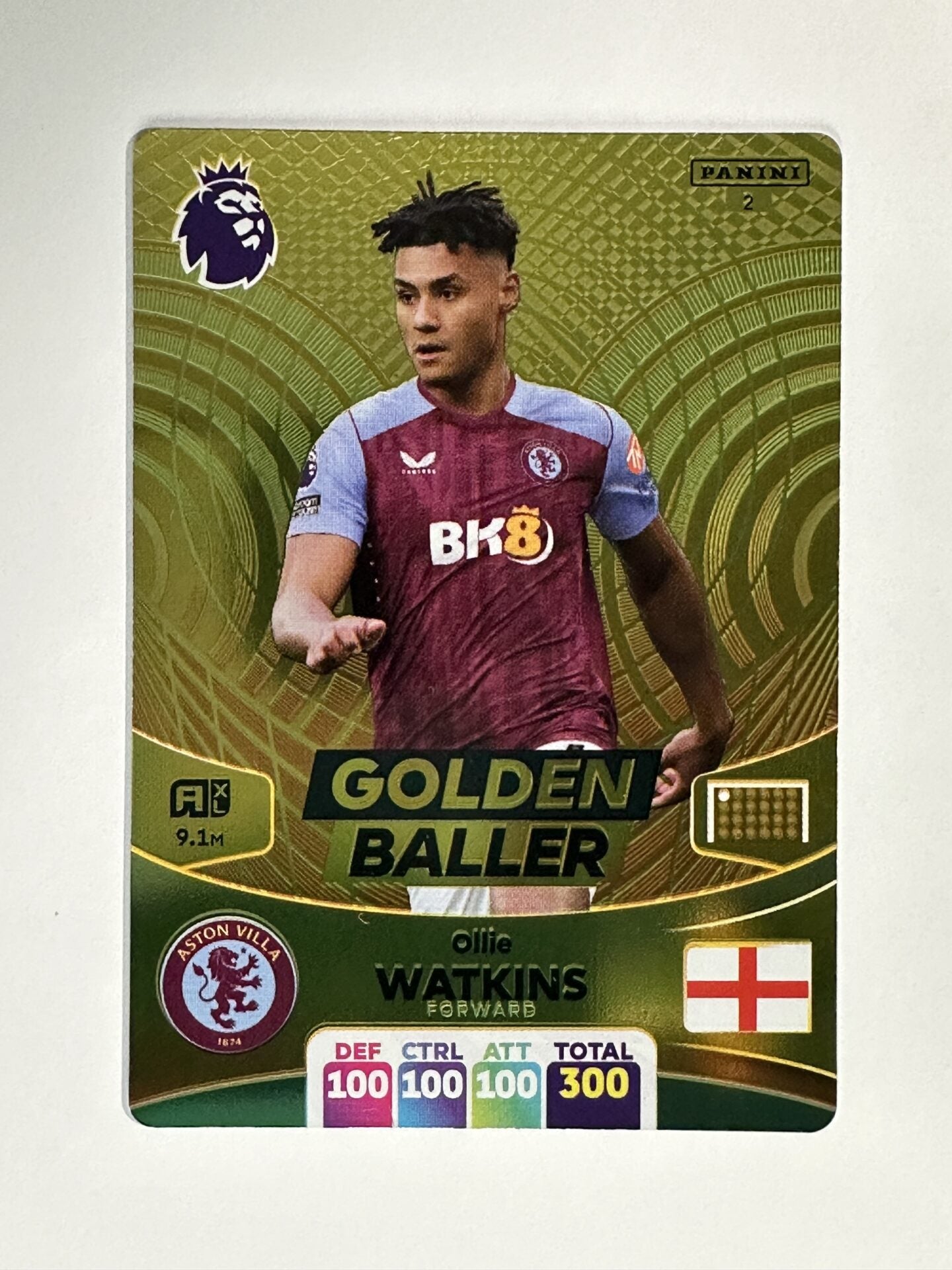 002 Ollie Watkins Aston Villa Golden Baller Panini Premier League Adrenalyn XL 2024 Card