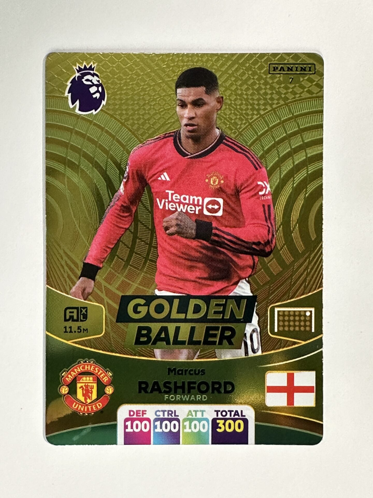 007 Marcus Rashford Manchester United Golden Baller Panini Premier League Adrenalyn XL 2024 Card