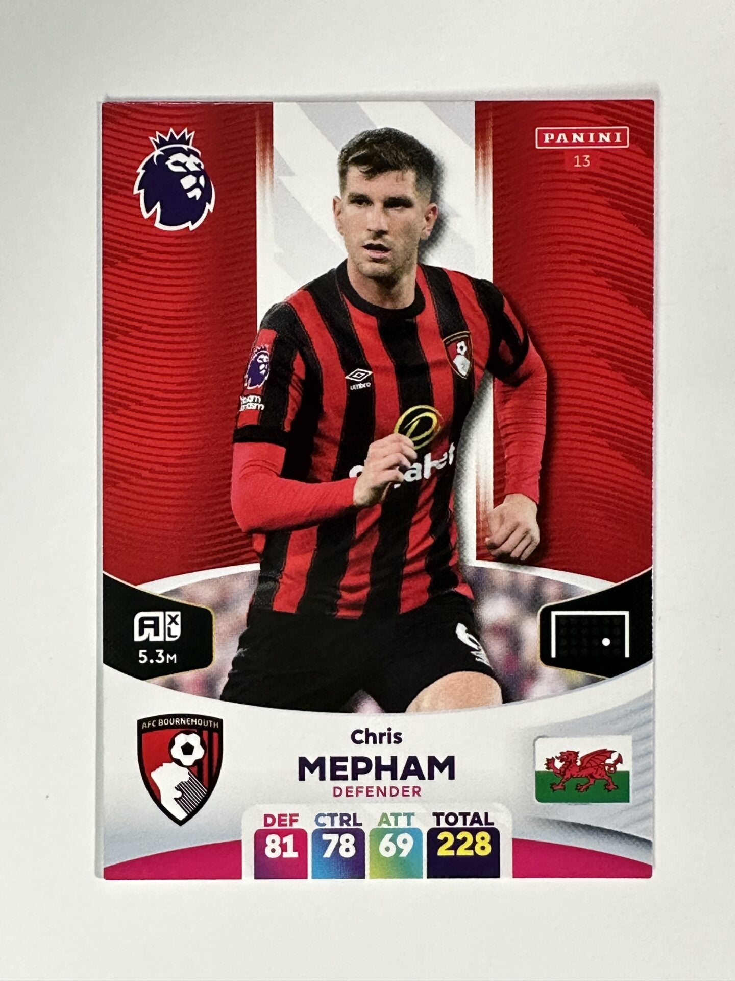 013 Chris Mepham AFC Bournemouth Base Panini Premier League Adrenalyn XL 2024 Card