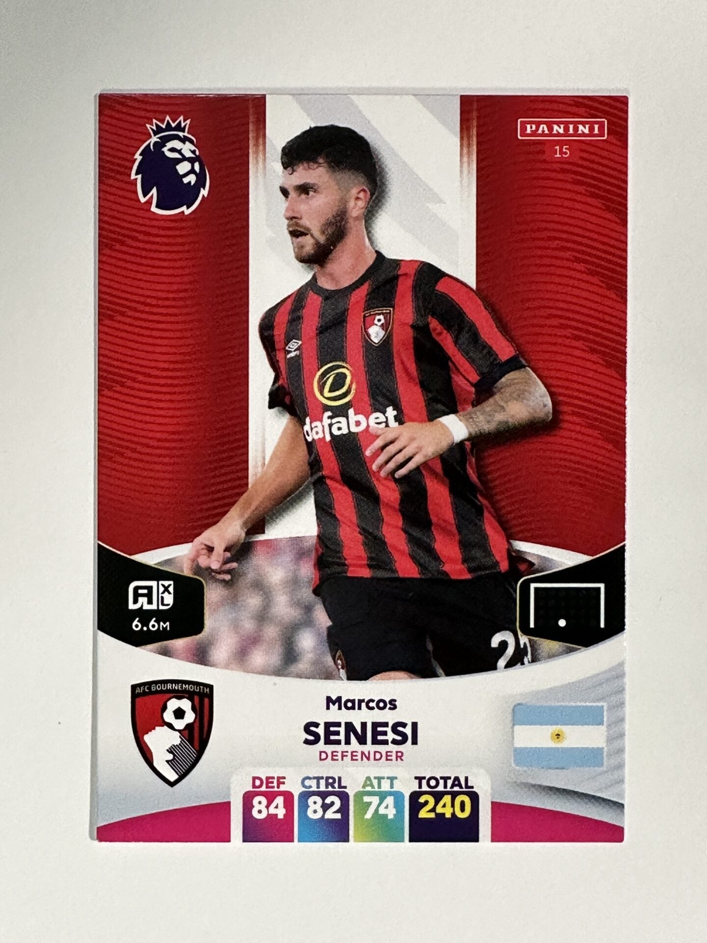 015 Marcos Senesi AFC Bournemouth Base Panini Premier League Adrenalyn XL 2024 Card