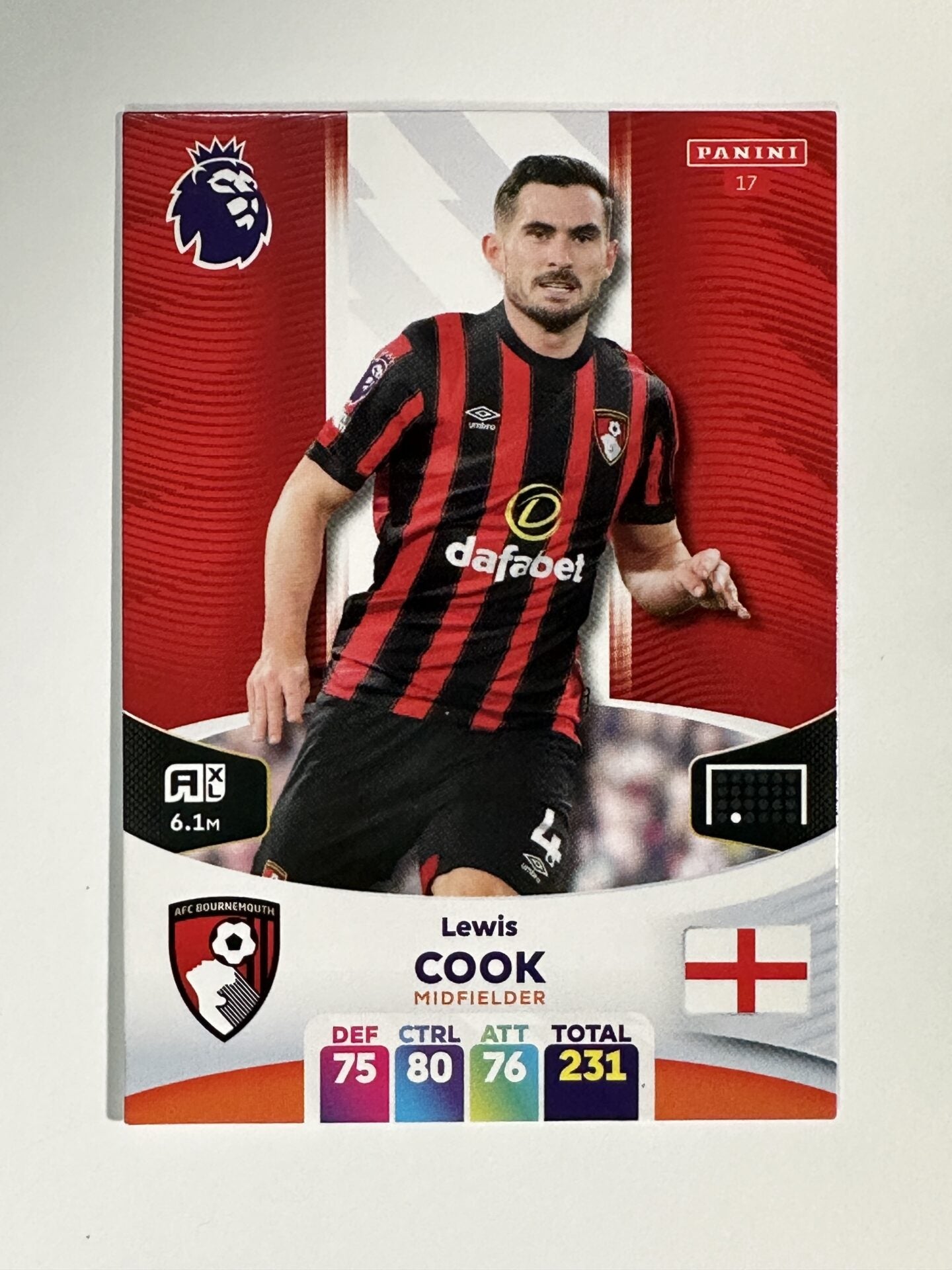 017 Lewis Cook AFC Bournemouth Base Panini Premier League Adrenalyn XL 2024 Card