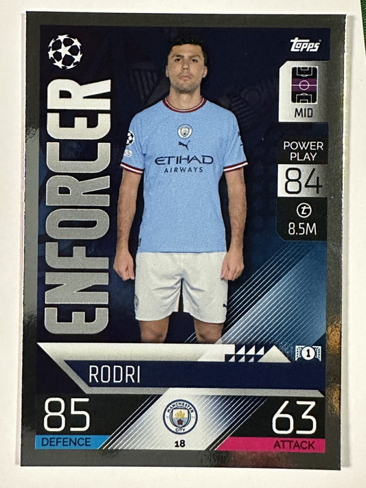 018 Rodri Enforcer (Manchester City) Topps Match Attax 2022:2023 Card