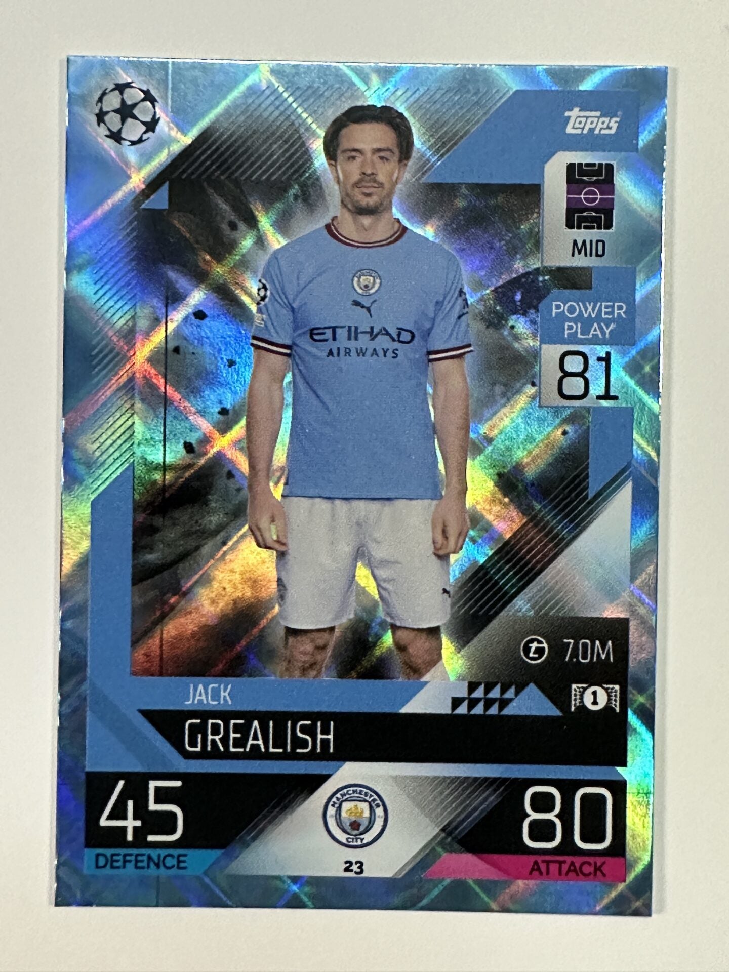 023 Jack Grealish Base Crystal Foil Parallel (Manchester City) Topps Match Attax 2022:2023 Card