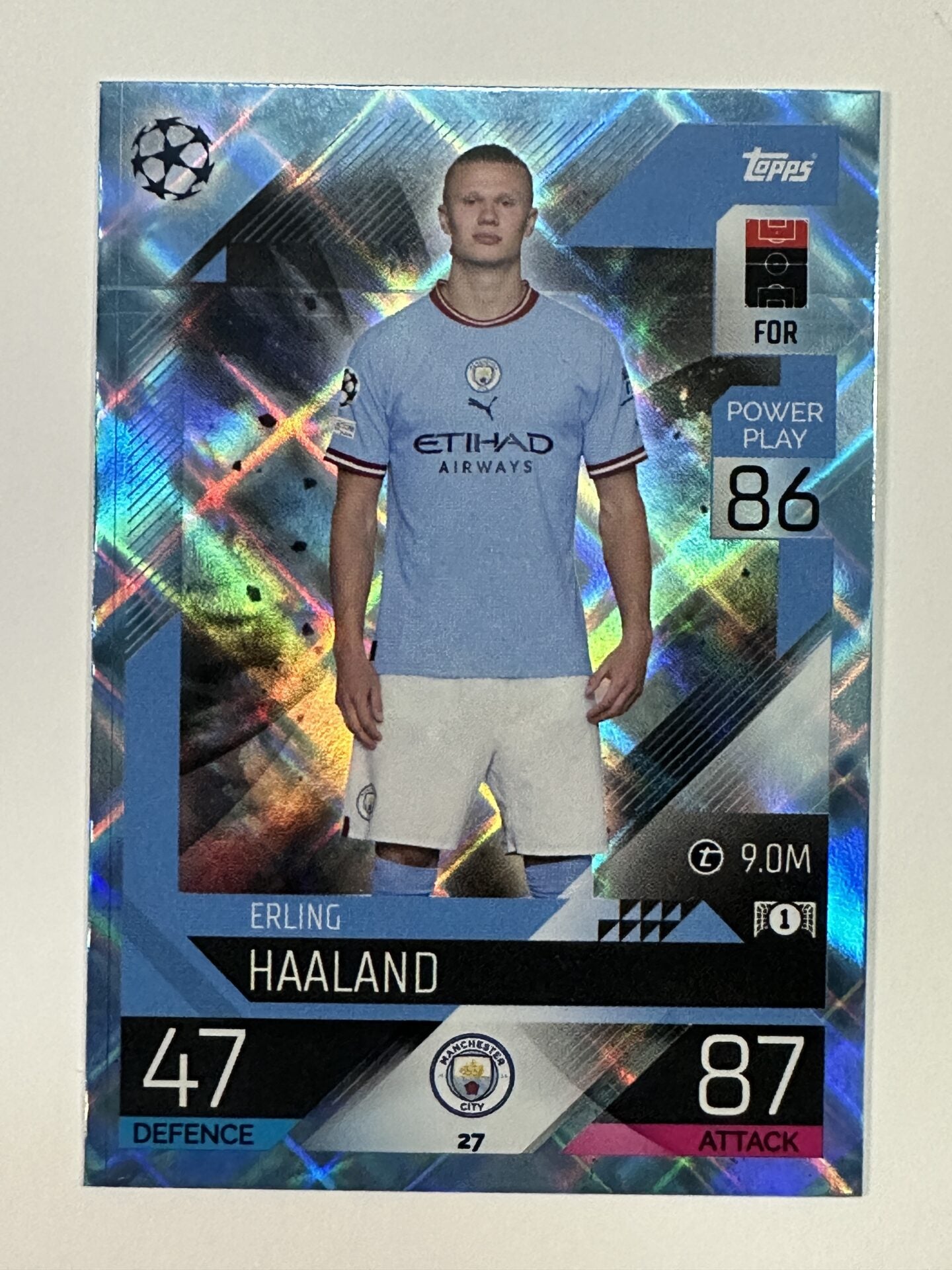 027 Erling Haaland Base Crystal Foil Parallel (Manchester City) Topps Match Attax 2022:2023 Card