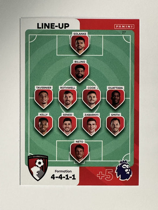 027 Lineup AFC Bournemouth Base Panini Premier League Adrenalyn XL 2024 Card