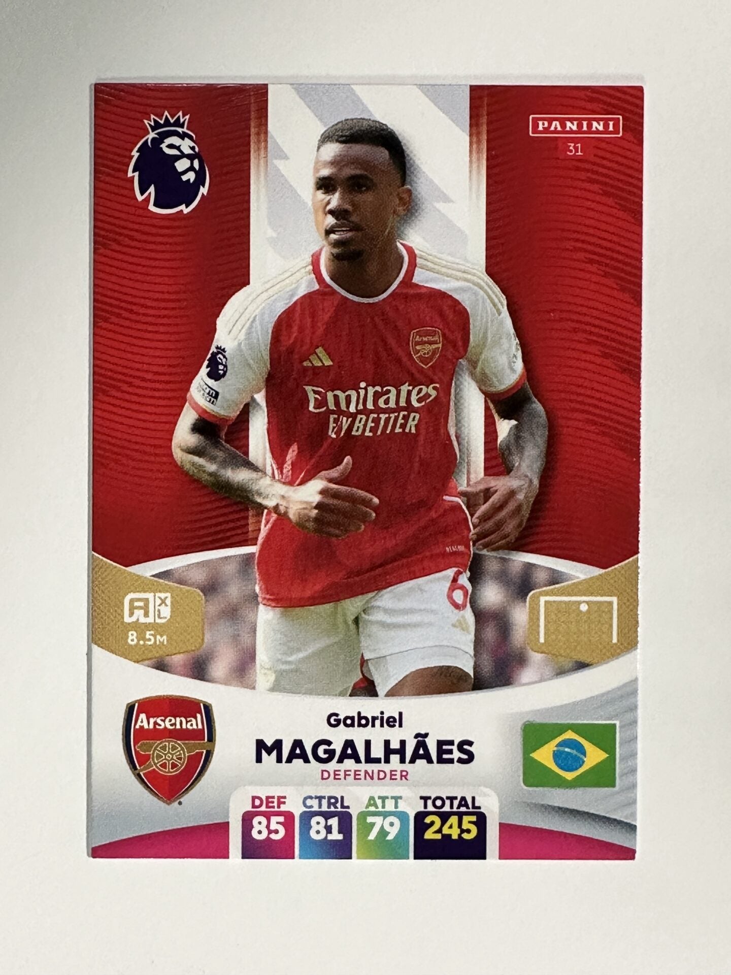 031 Gabriel Magalhaes Arsenal Base Panini Premier League Adrenalyn XL 2024 Card