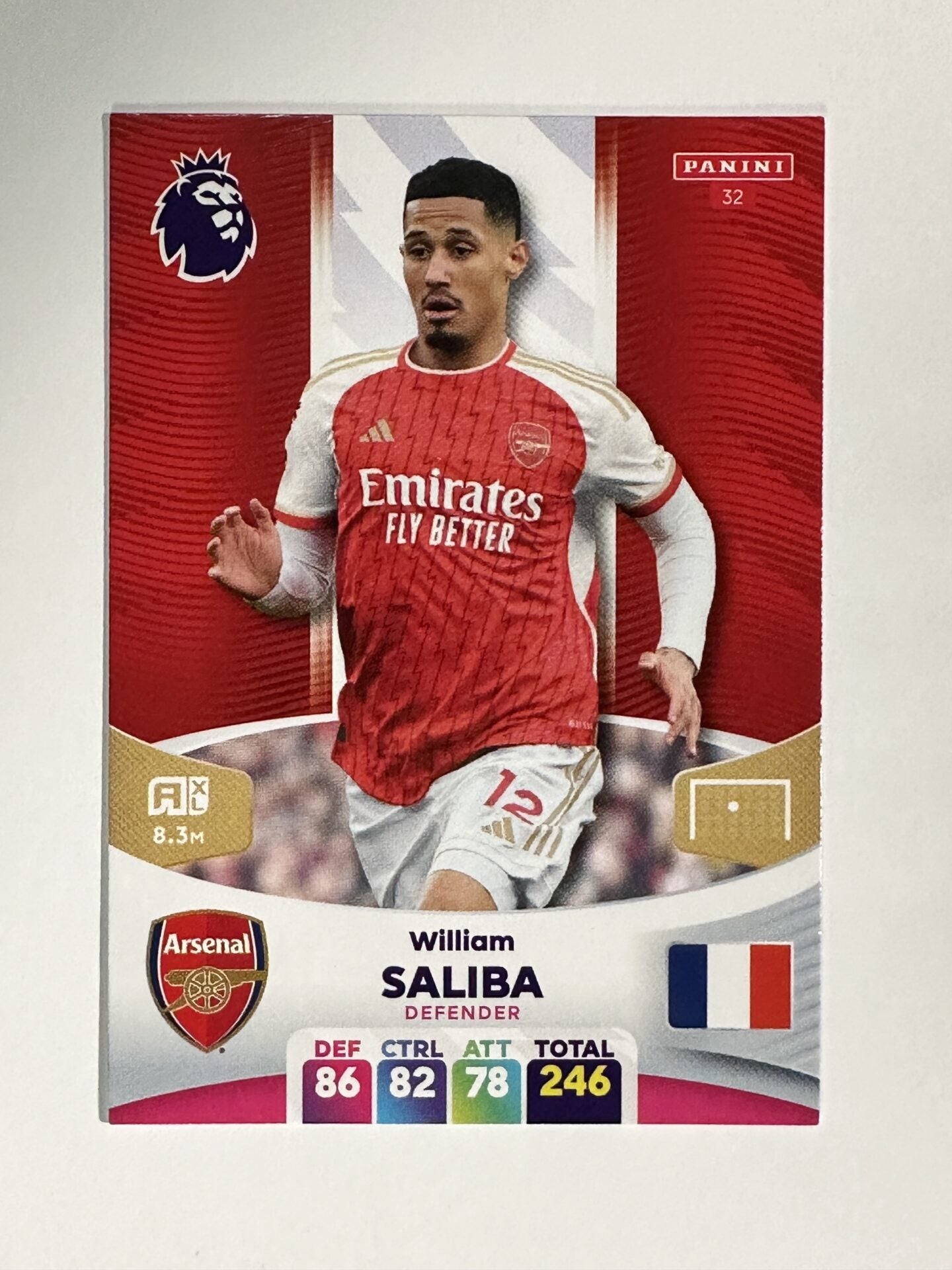 032 William Saliba Arsenal Base Panini Premier League Adrenalyn XL 2024 Card