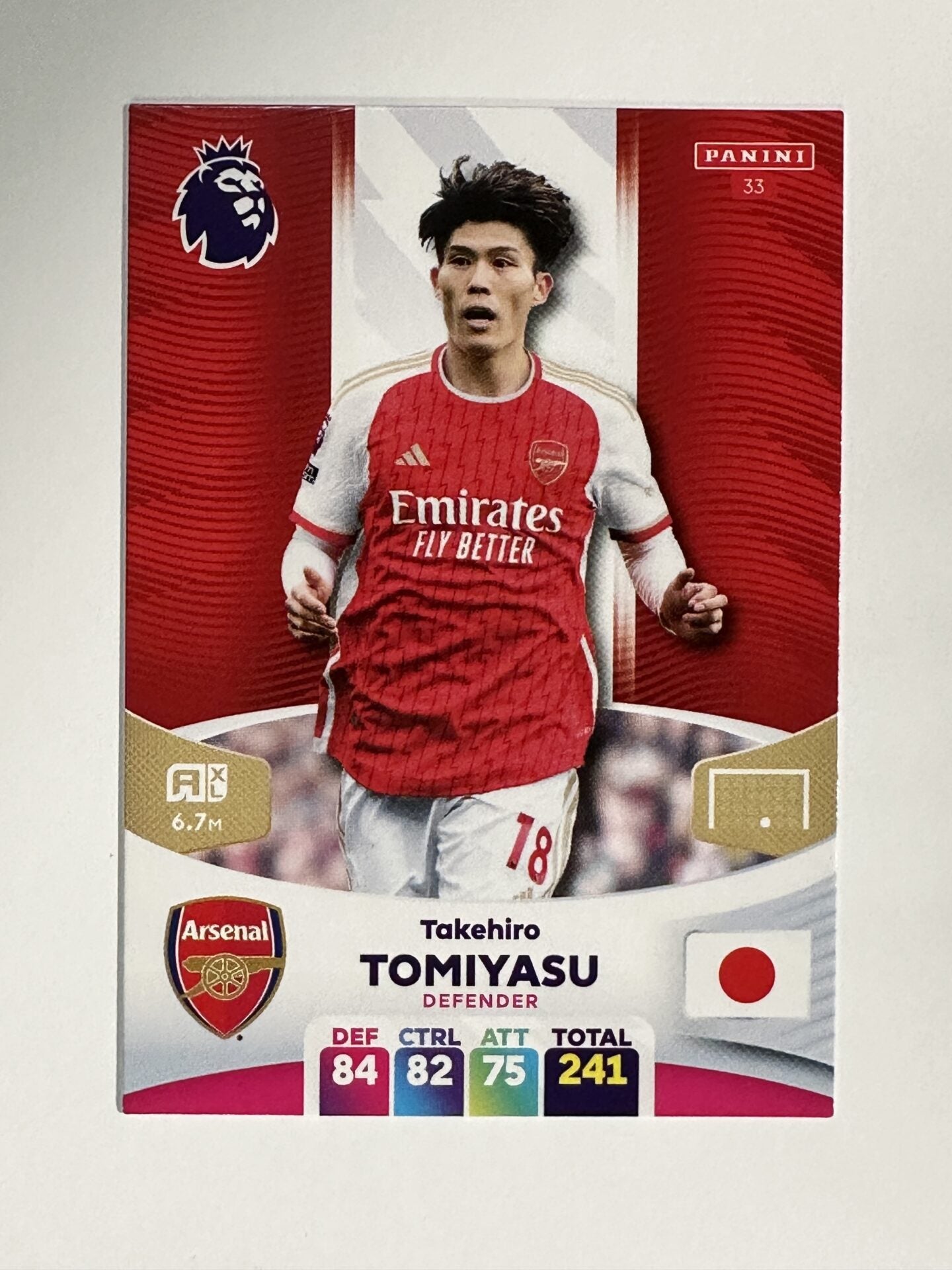 033 Takehiro Tomiyasu Arsenal Base Panini Premier League Adrenalyn XL 2024 Card