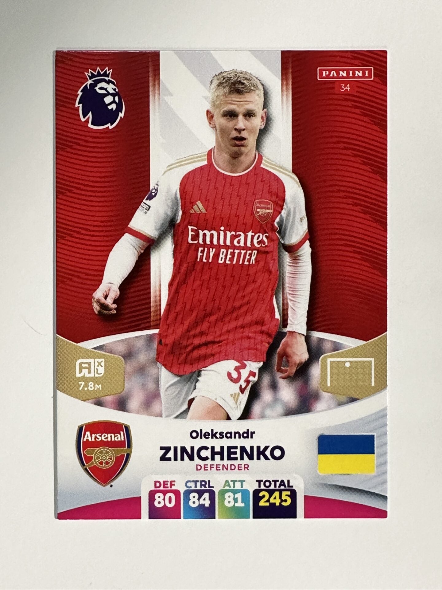 034 Oleksandr Zinchenko Arsenal Base Panini Premier League Adrenalyn XL 2024 Card