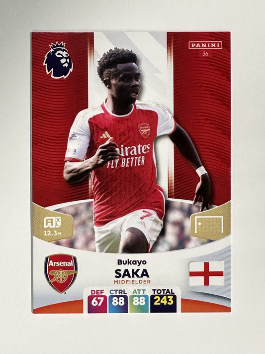 036 Bukayo Saka Arsenal Base Panini Premier League Adrenalyn XL 2024 Card