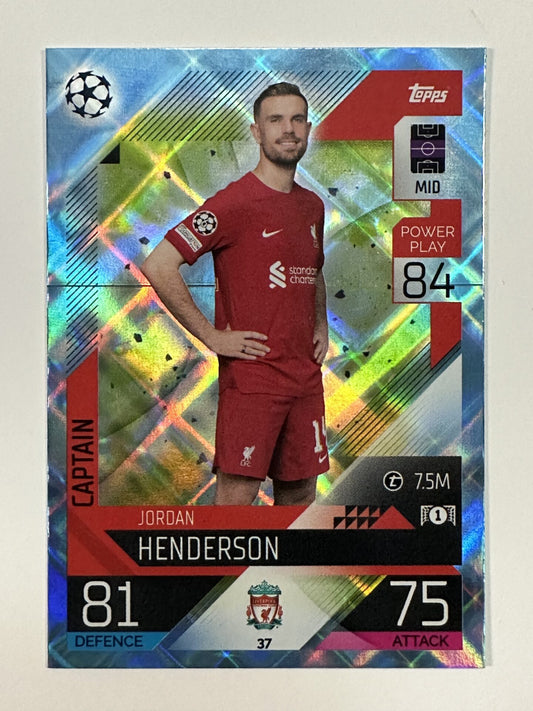 037 Jordan Henderson Captain Crystal Foil Parallel (Liverpool) Topps Match Attax 2022:2023 Card