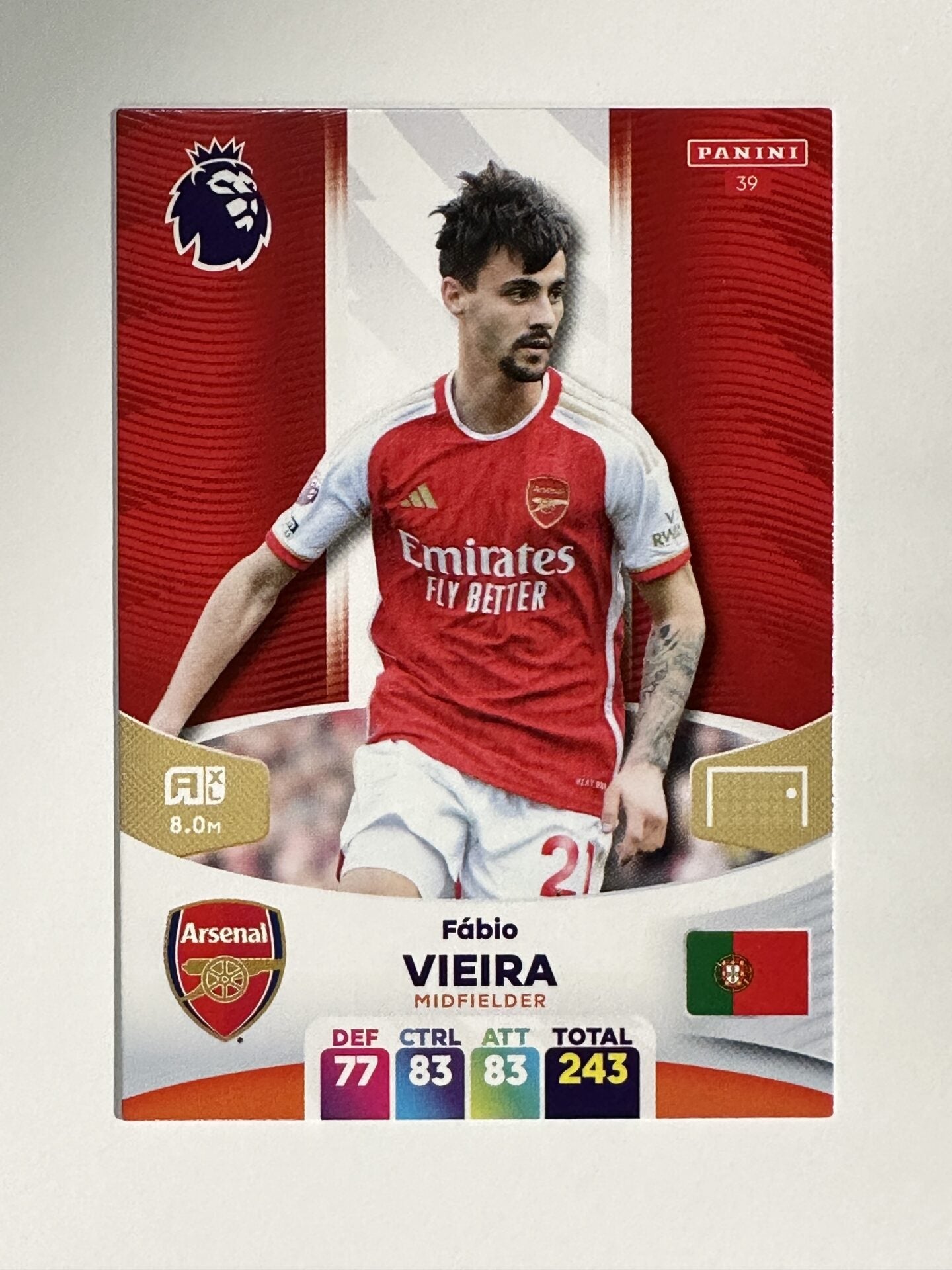 039 Fabio Vieira Arsenal Base Panini Premier League Adrenalyn XL 2024 Card