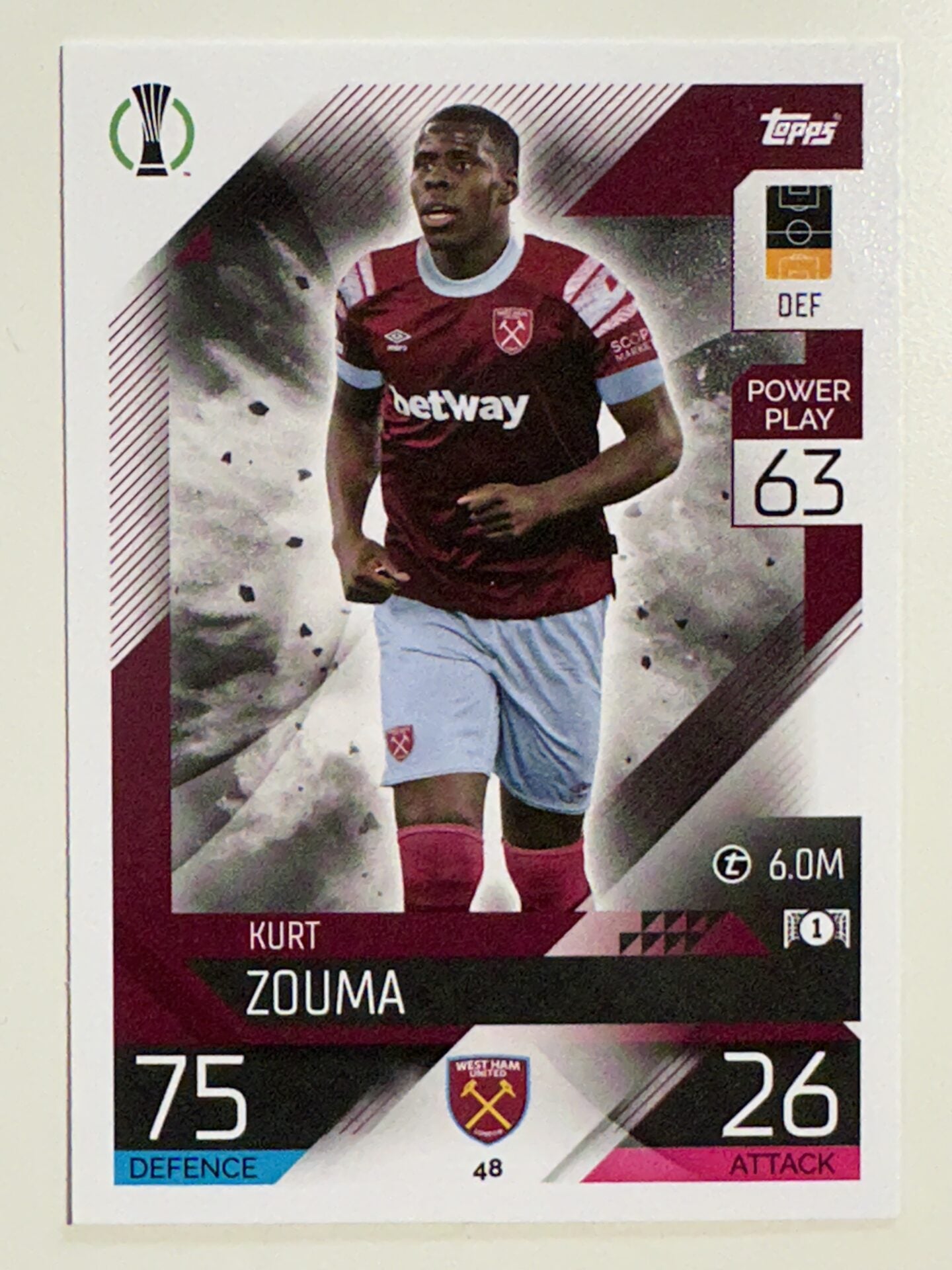 048. Kurt Zouma (West Ham United) &#8211; Topps Match Attax 2022:2023 card