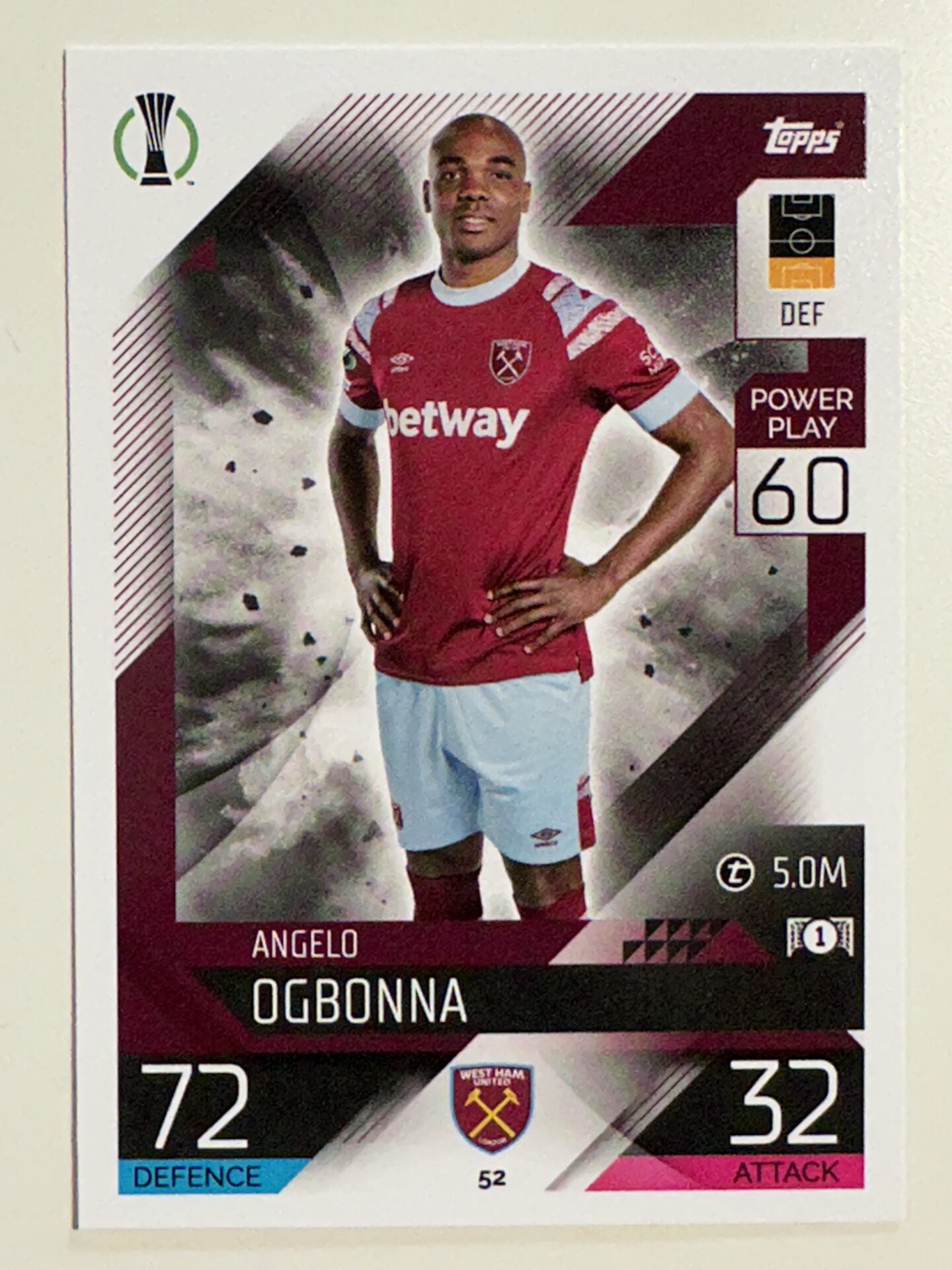 052. Angelo Ogbonna (West Ham United) &#8211; Topps Match Attax 2022:2023 card