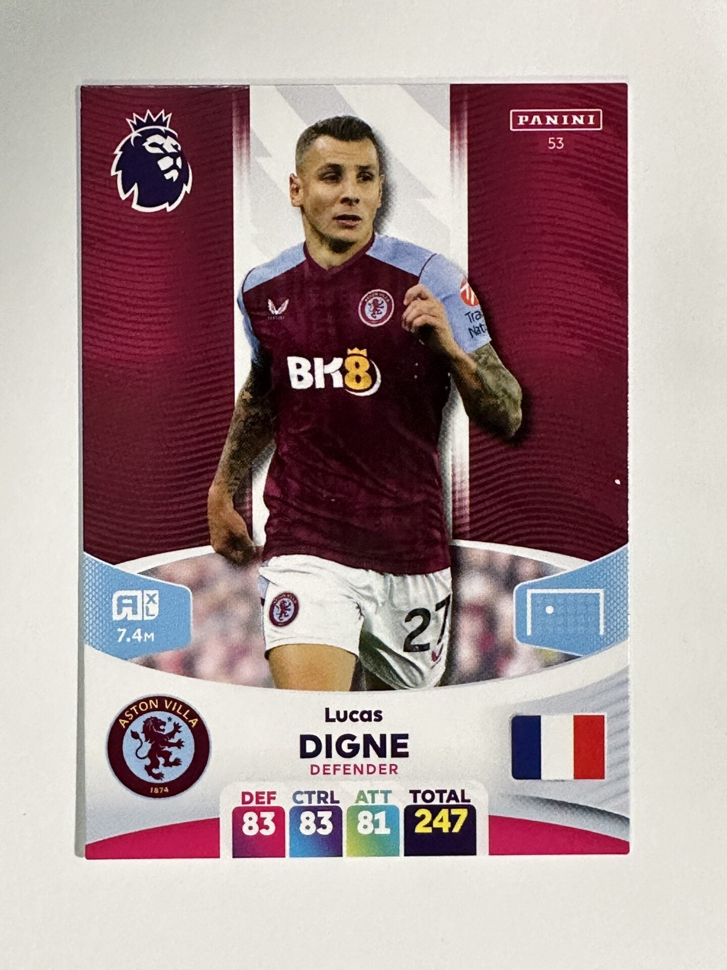 053 Lucas Digne Aston Villa Base Panini Premier League Adrenalyn XL 2024 Card