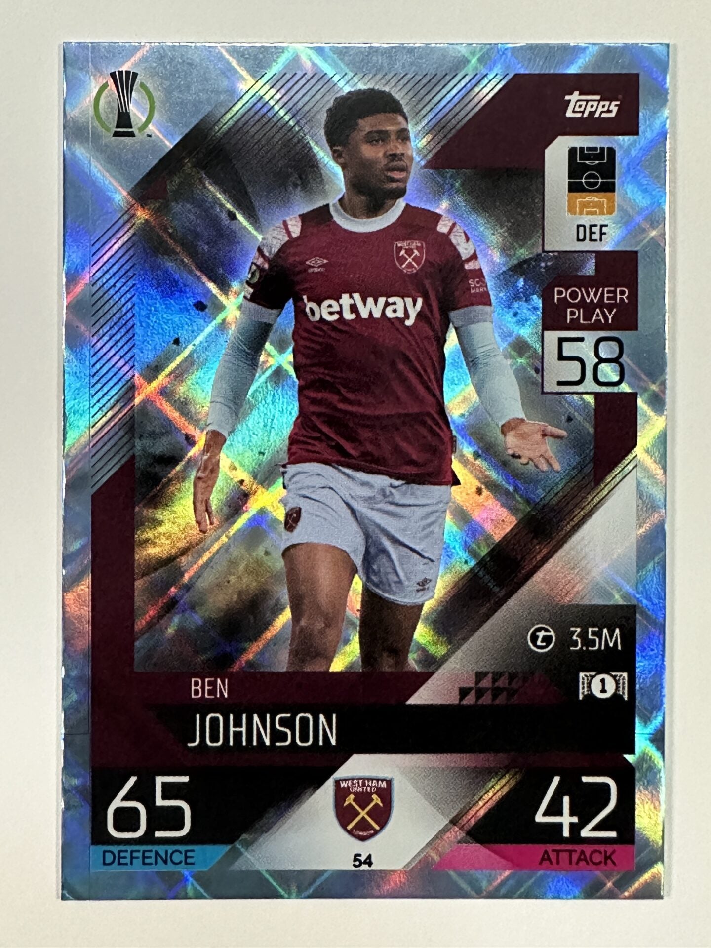 054 Ben Johnson Base Crystal Foil Parallel (West Ham) Topps Match Attax 2022:2023 Card