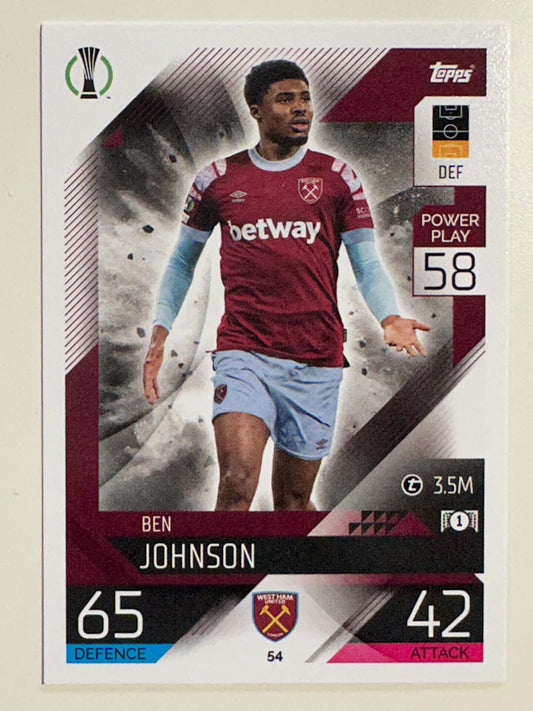 054. Ben Johnson (West Ham United) &#8211; Topps Match Attax 2022:2023 card