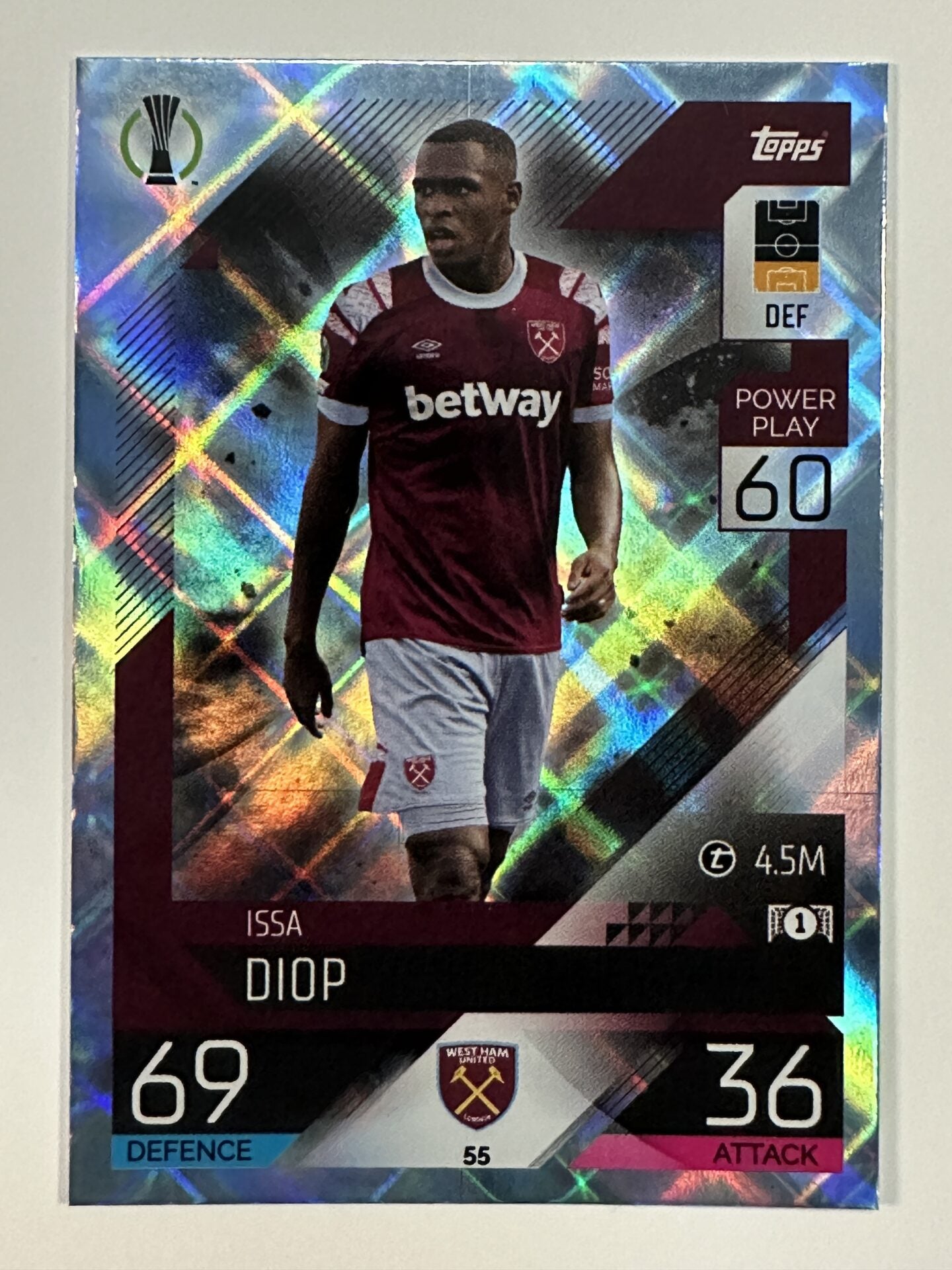 055 Issa Diop Base Crystal Foil Parallel (West Ham) Topps Match Attax 2022:2023 Card