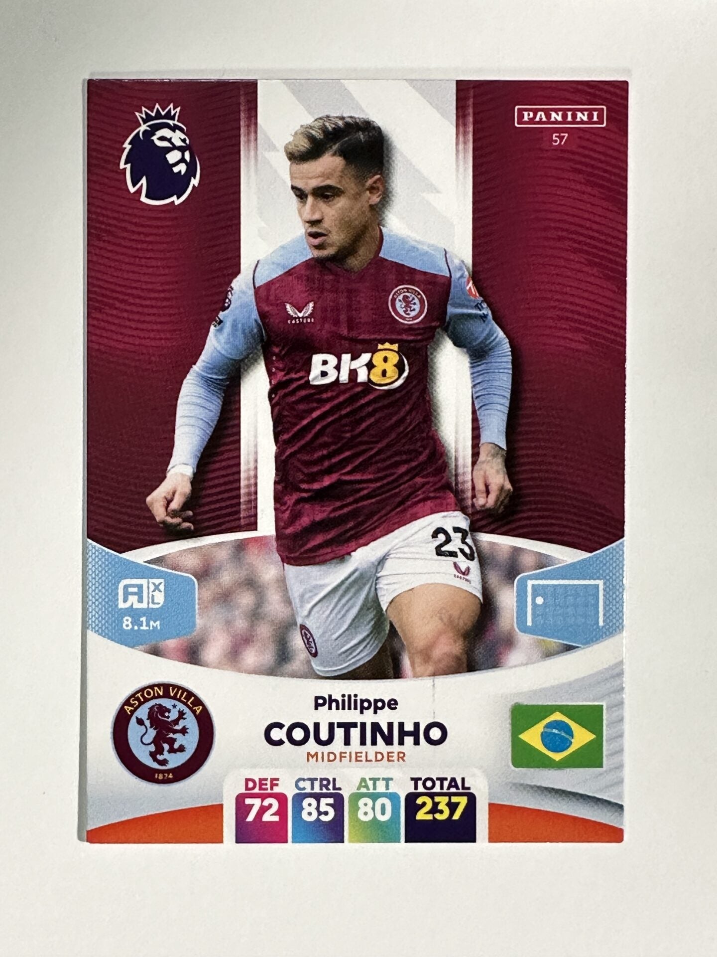 057 Philippe Coutinho Aston Villa Base Panini Premier League Adrenalyn XL 2024 Card