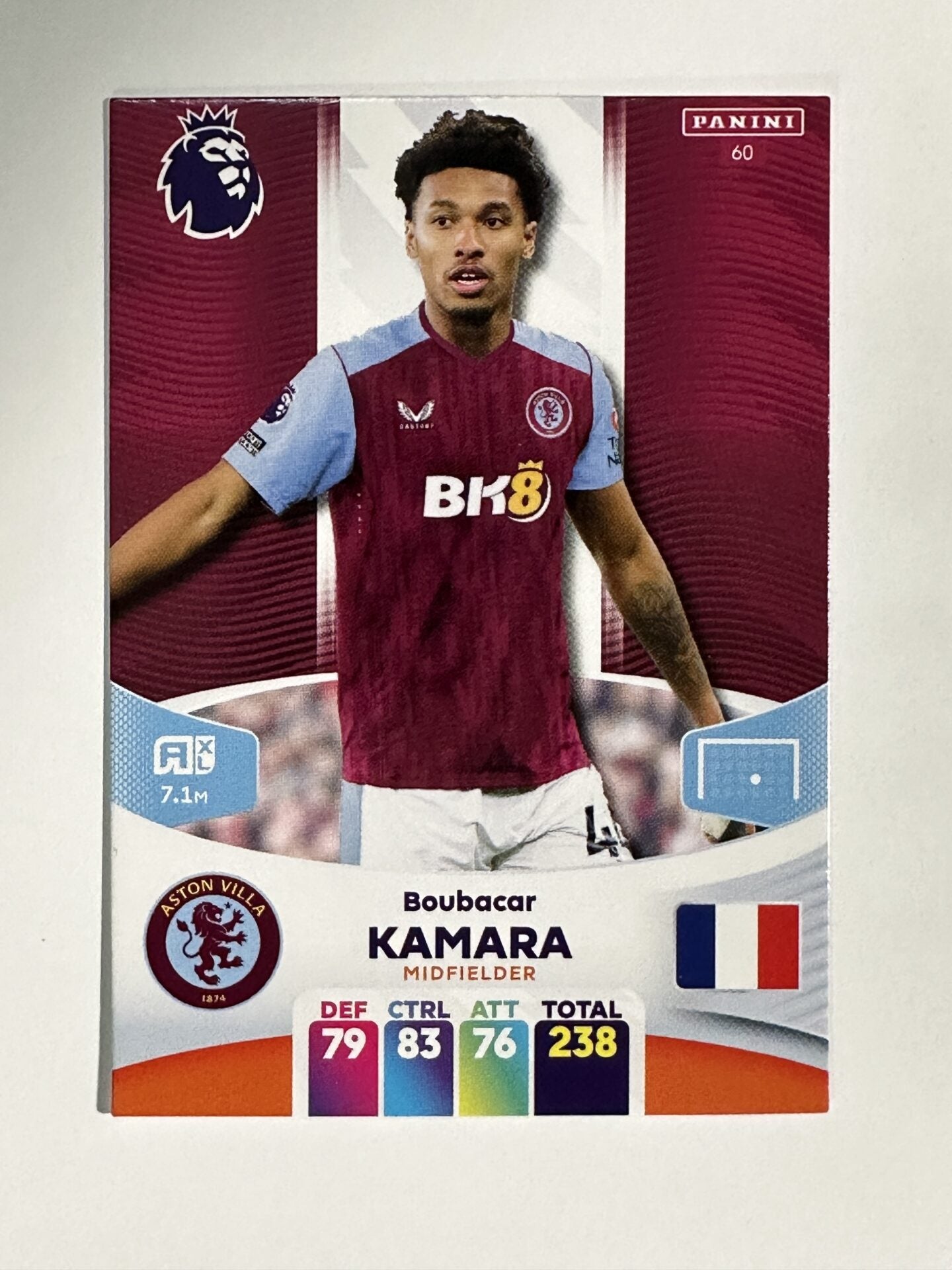 060 Boubacar Kamara Aston Villa Base Panini Premier League Adrenalyn XL 2024 Card