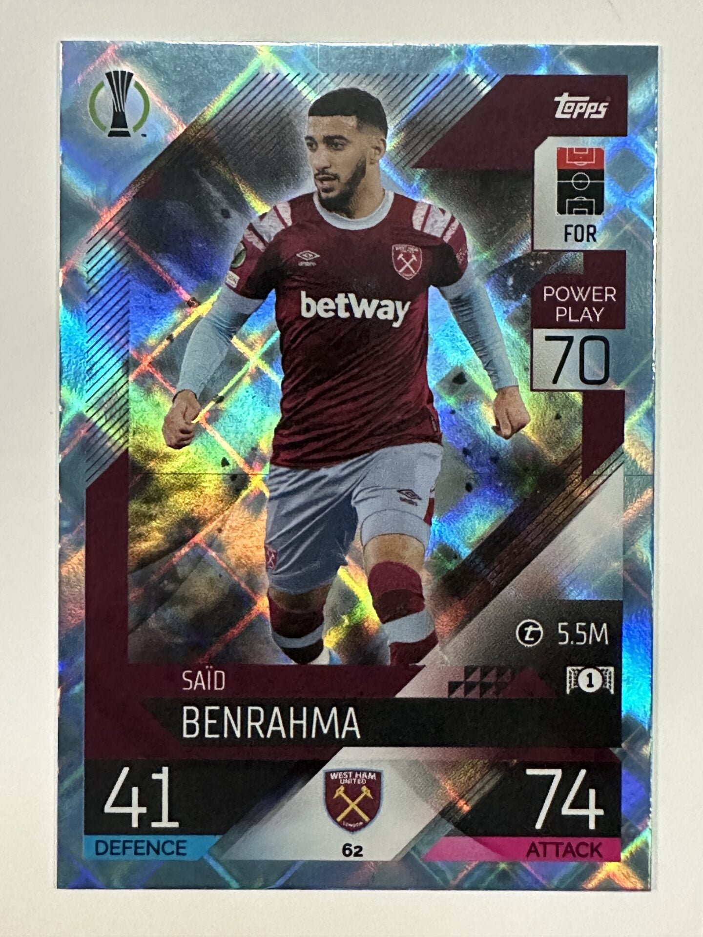 062 Said Benrahma Base Crystal Foil Parallel (West Ham) Topps Match Attax 2022:2023 Card