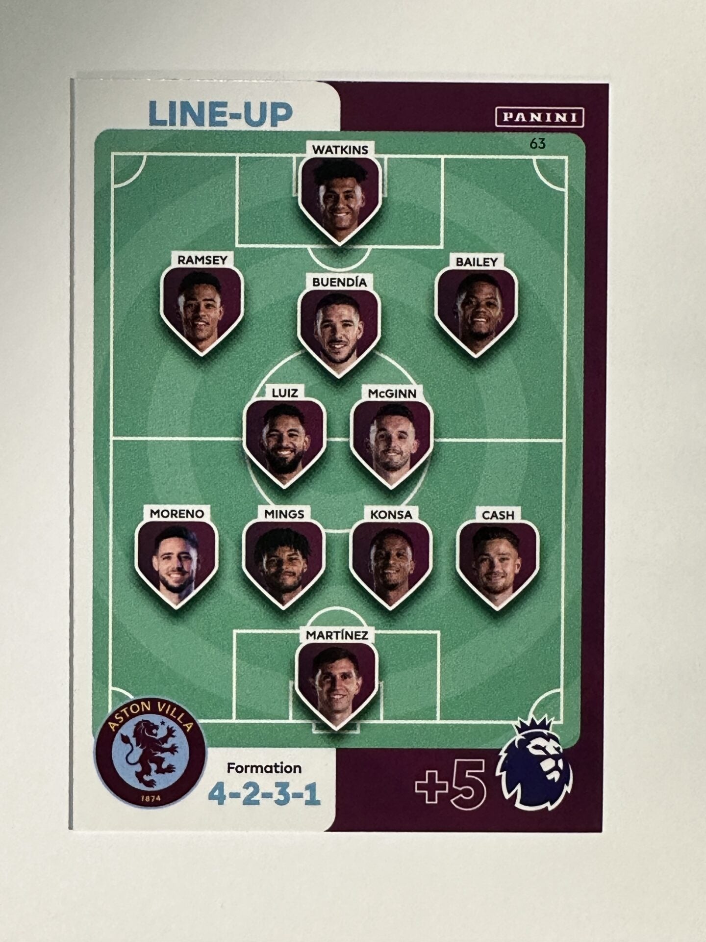 063 Lineup Aston Villa Base Panini Premier League Adrenalyn XL 2024 Card