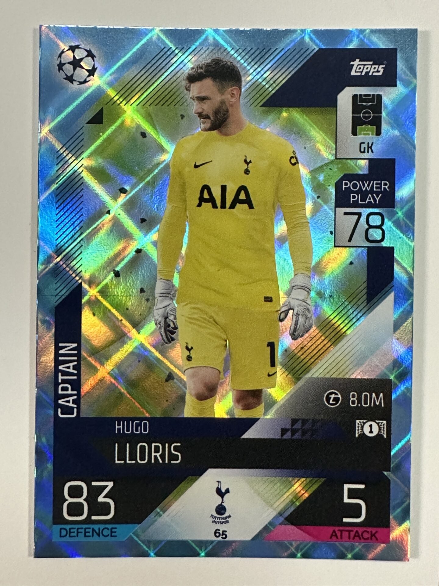 065 Hugo Lloris Captain Crystal Foil Parallel (Tottenham Hotspur) Topps Match Attax 2022:2023 Card