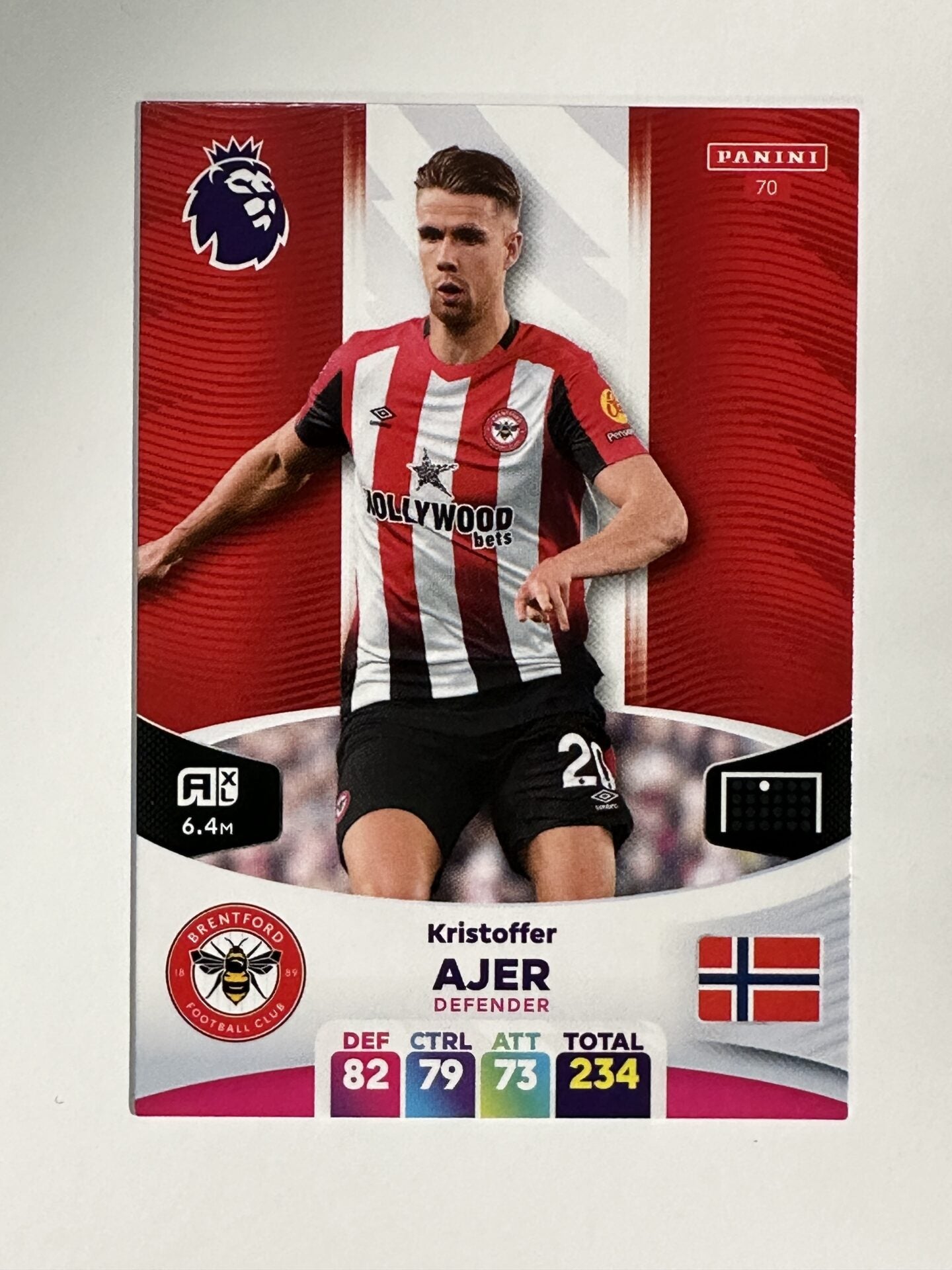 070 Kristoffer Ajer Brentford Base Panini Premier League Adrenalyn XL 2024 Card