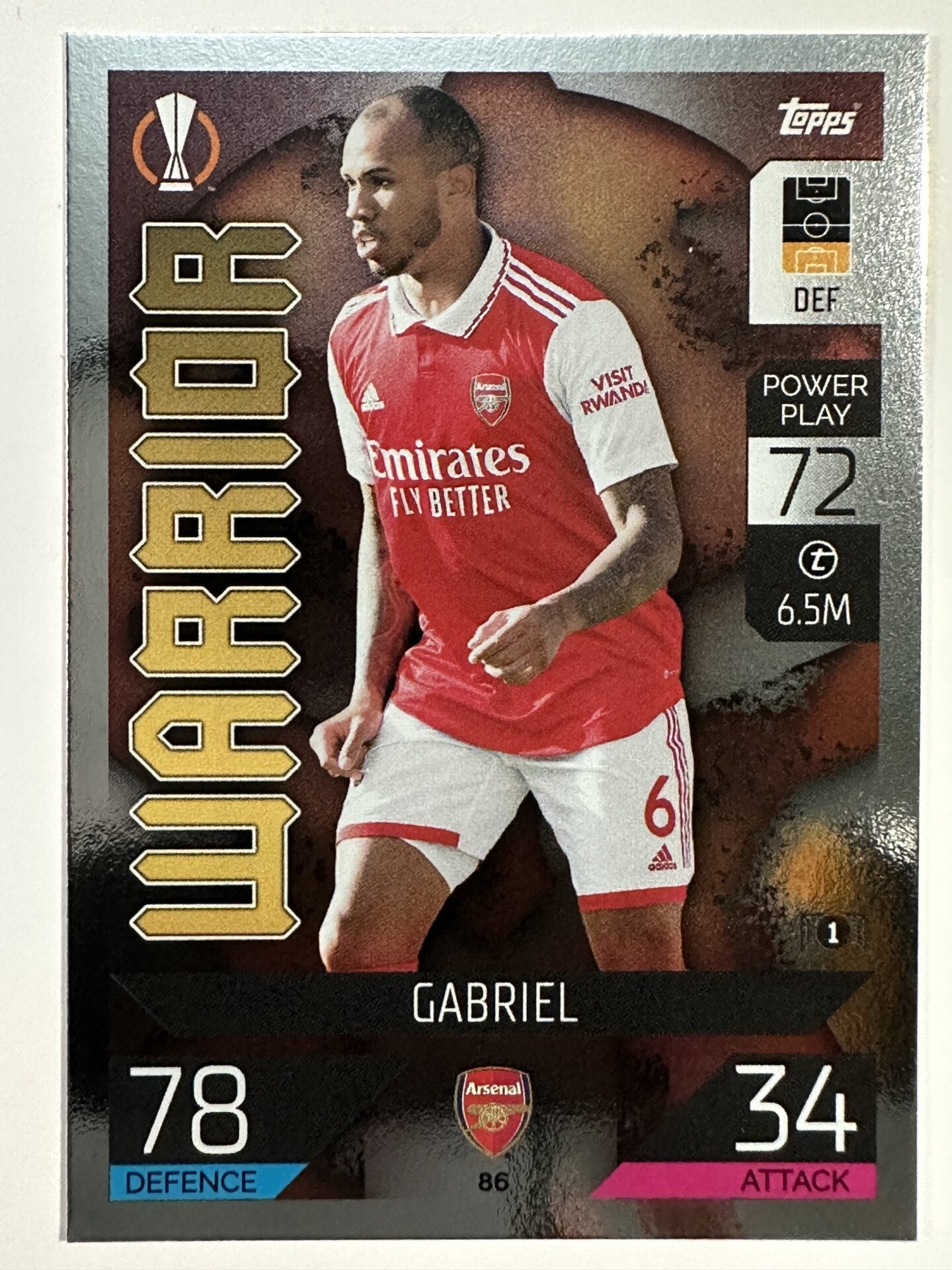 086 Gabriel Warrior (Arsenal) Topps Match Attax 2022:2023 Card