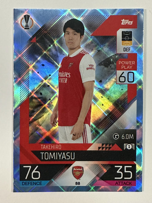 088 Takehiro Tomiyasu Base Crystal Foil Parallel (Arsenal) Topps Match Attax 2022:2023 Card