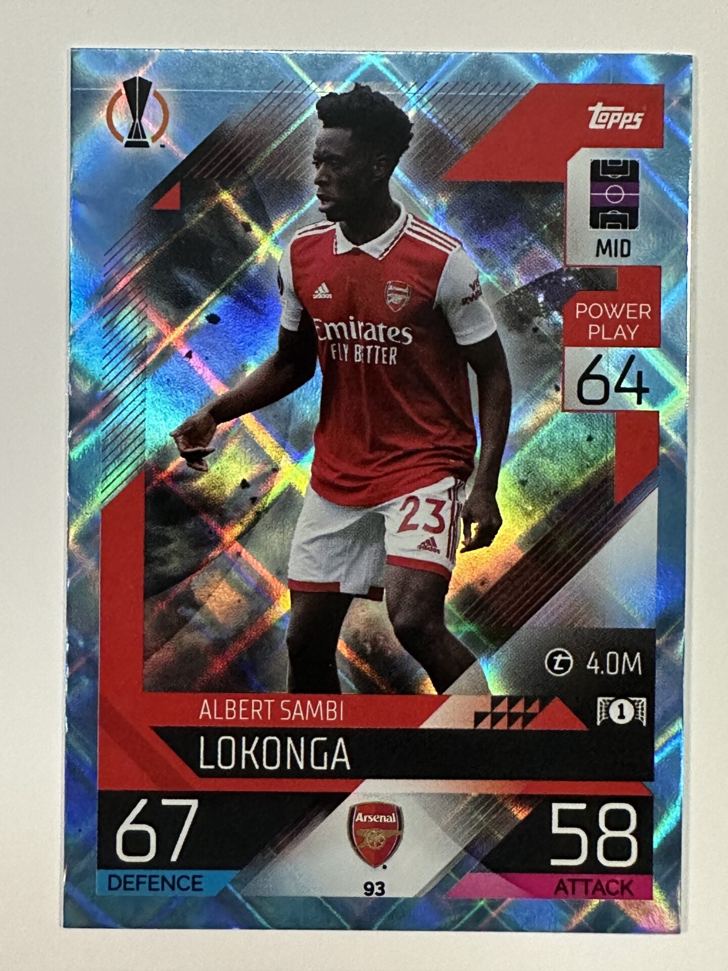 093 Albert Sambi Lokonga Base Crystal Foil Parallel (Arsenal) Topps Match Attax 2022:2023 Card