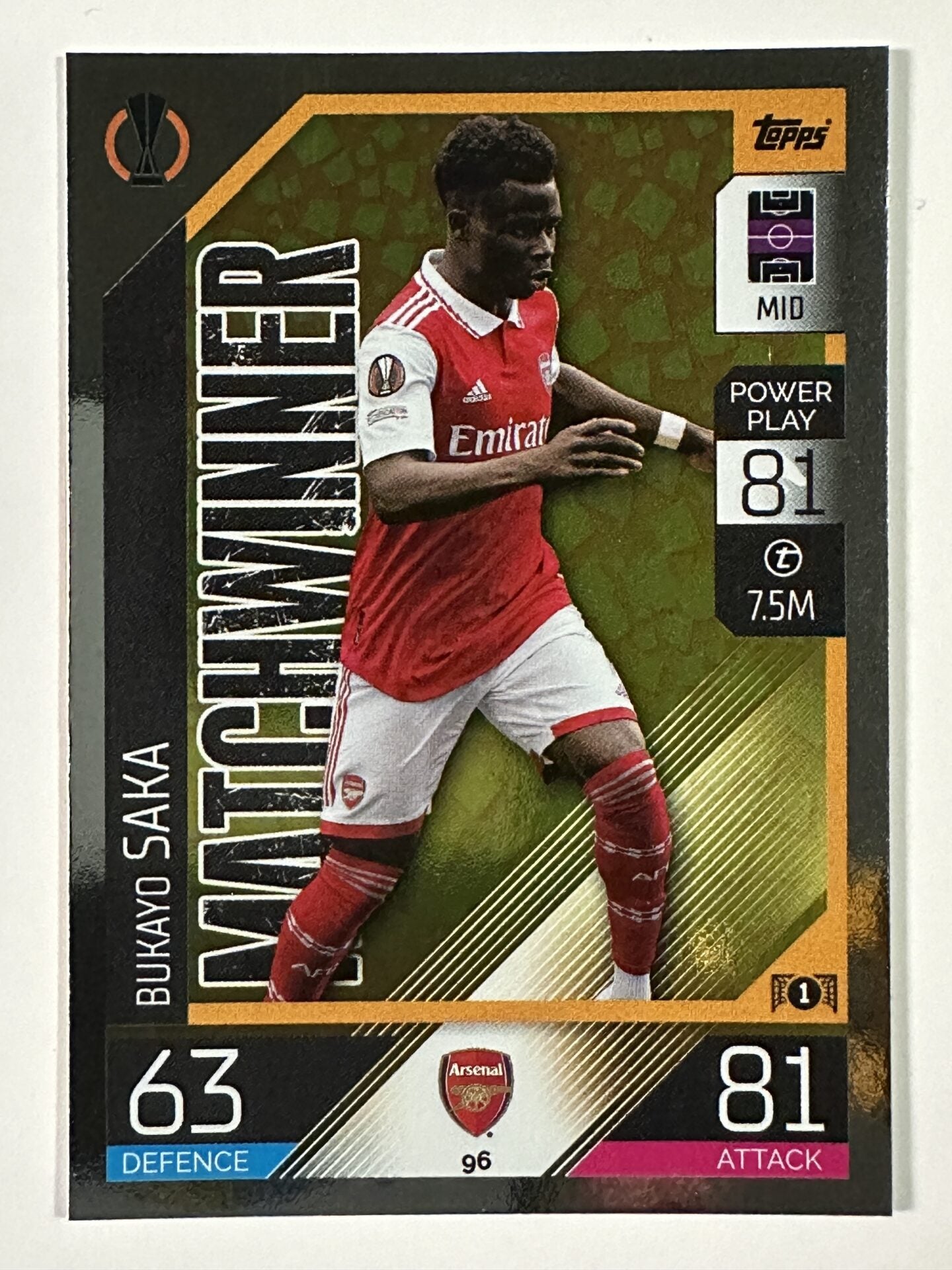 096 Bukayo Saka Matchwinner (Arsenal) Topps Match Attax 2022:2023 Card