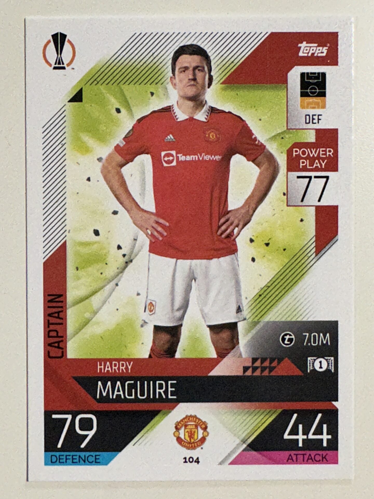 104. Harry Maguire (Manchester United) &#8211; Captain &#8211; Topps Match Attax 2022:2023 card