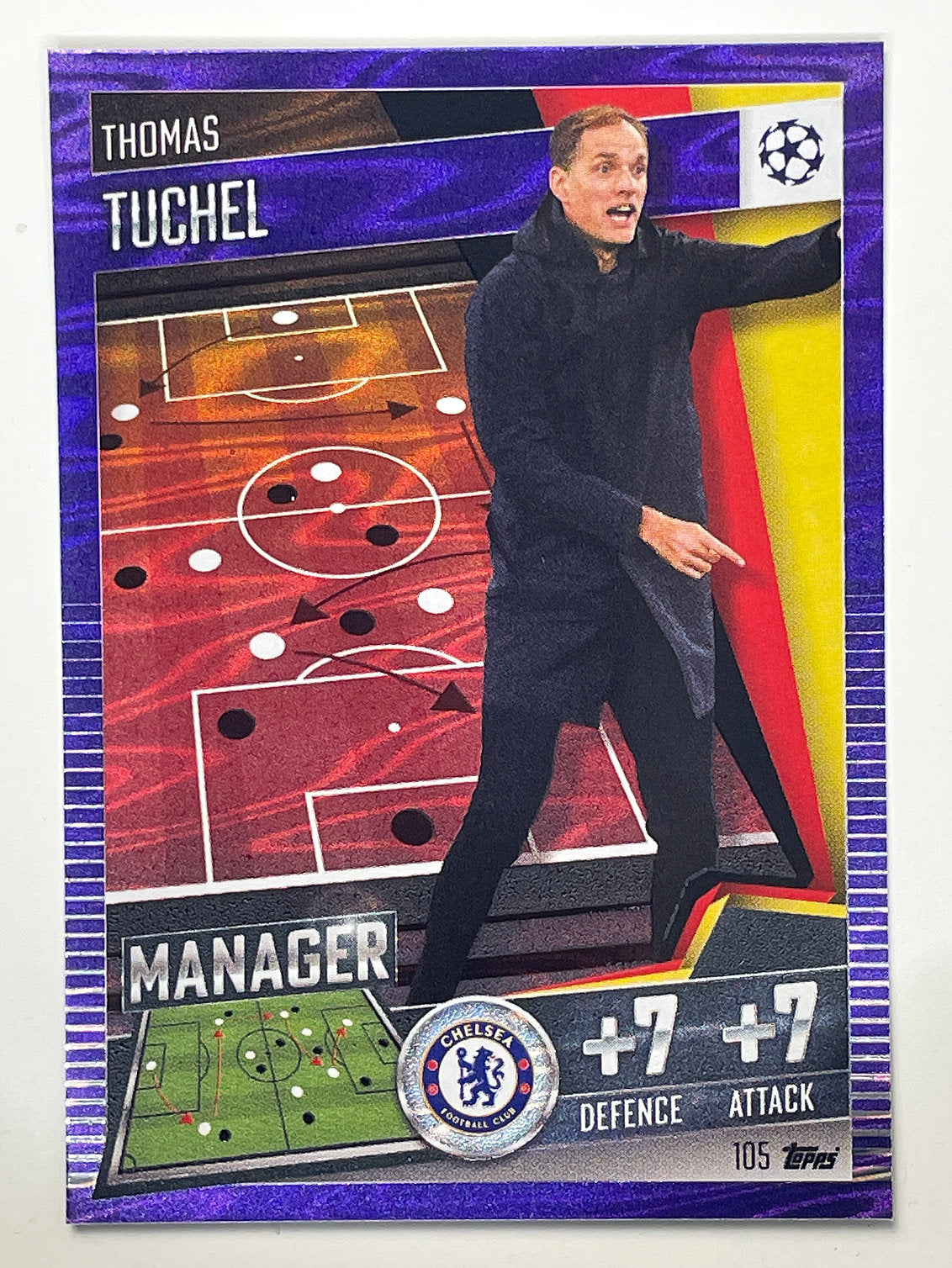 105. Thomas Tuchel (Chelsea) Football Card &#8211; Purple Parallel Match Attax 101 2021 Card