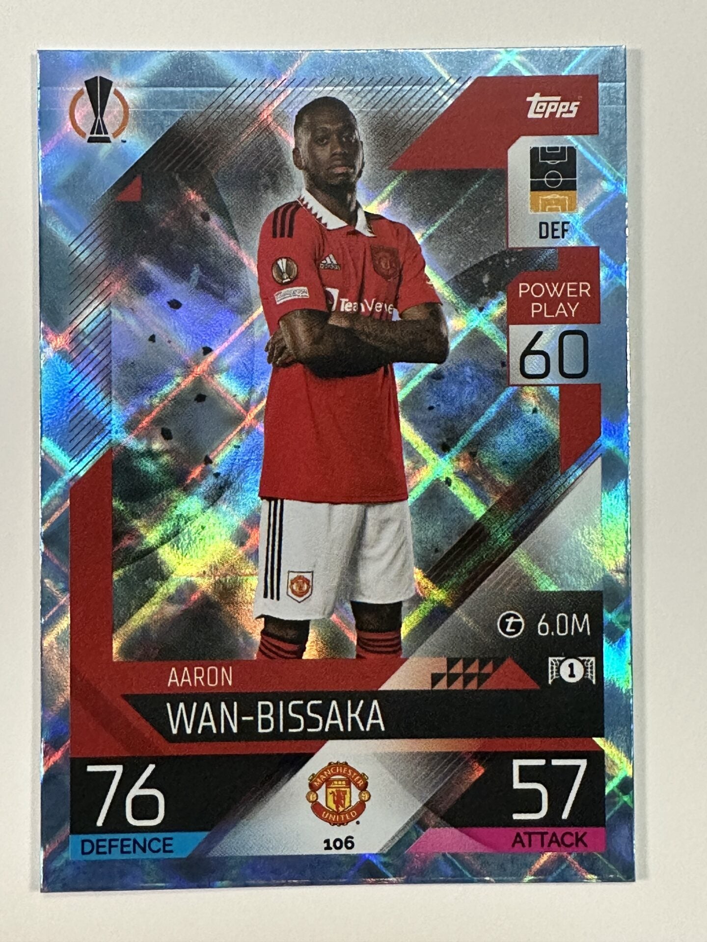 106 Aaron Wan-Bissaka Base Crystal Foil Parallel (Manchester United) Topps Match Attax 2022:2023 Card