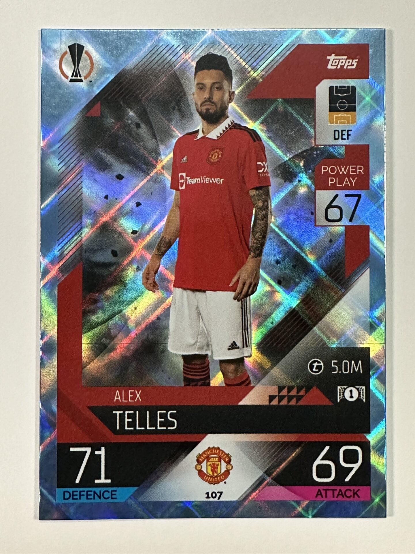 107 Alex Telles Base Crystal Foil Parallel (Manchester United) Topps Match Attax 2022:2023 Card