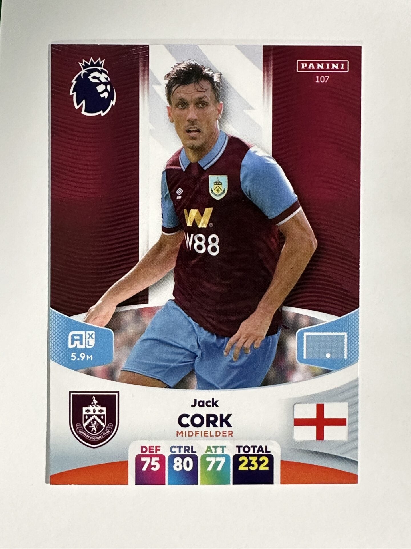 107 Jack Cork Burnley Base Panini Premier League Adrenalyn XL 2024 Card