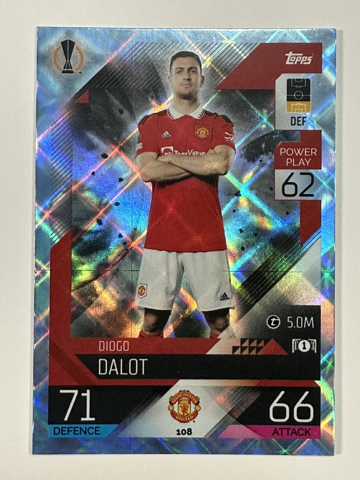 108 Diogo Dalot Base Crystal Foil Parallel (Manchester United) Topps Match Attax 2022:2023 Card