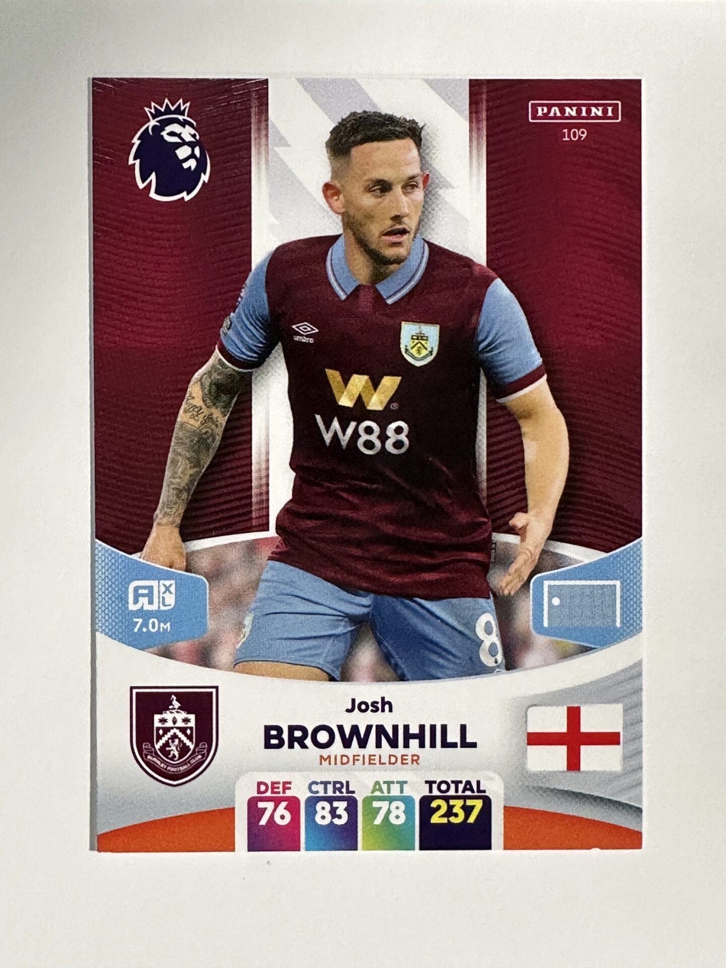 109 Josh Brownhill Burnley Base Panini Premier League Adrenalyn XL 2024 Card