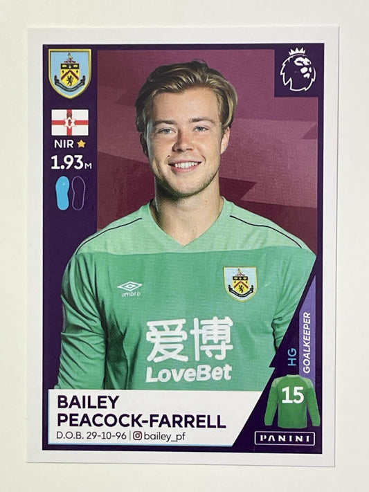 112 Bailey Peacock-Farrell Sticker Burnley Premier League 2021 Football Sticker