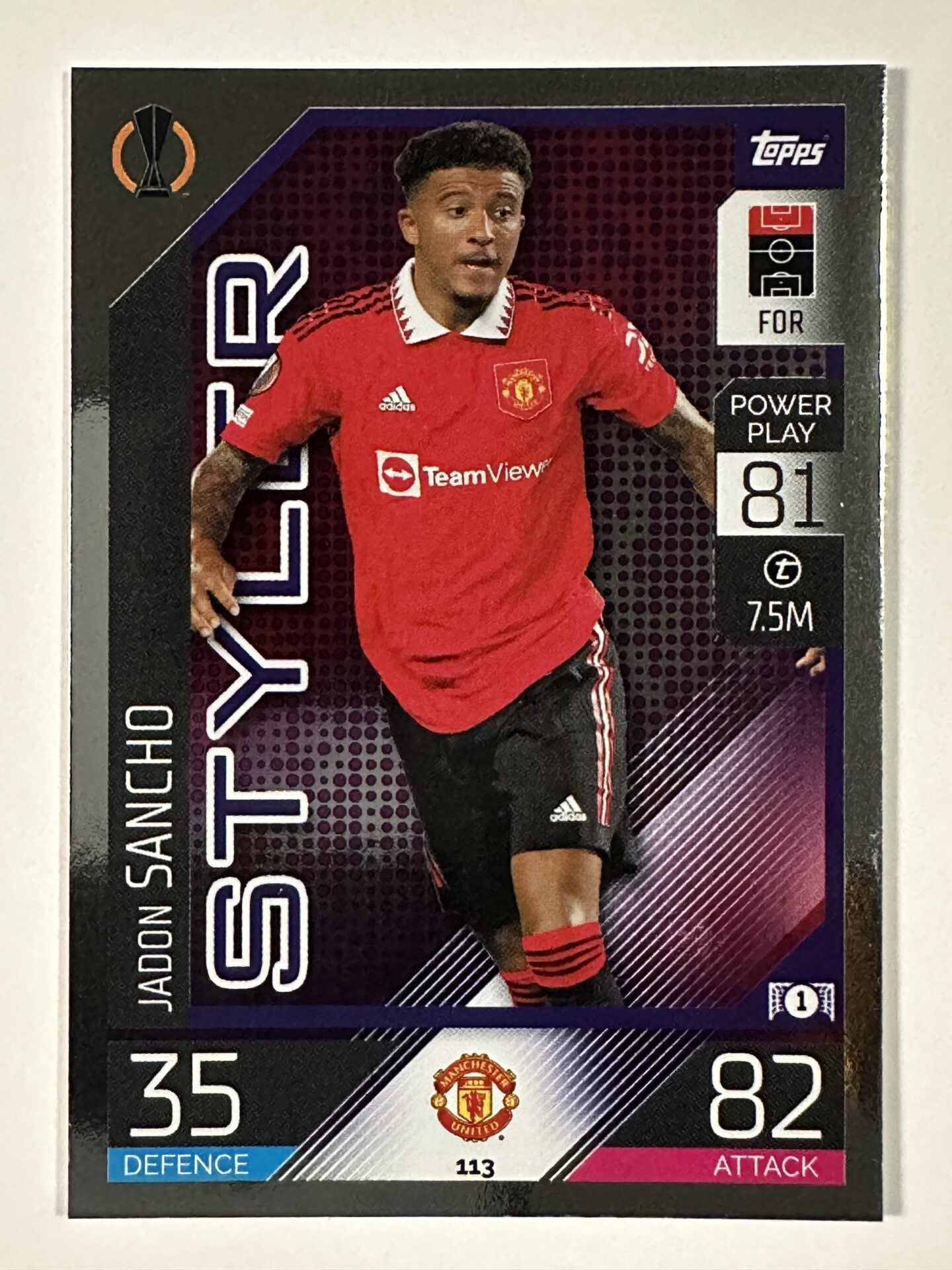 113 Jadon Sancho Styler (Manchester United) Topps Match Attax 2022:2023 Card