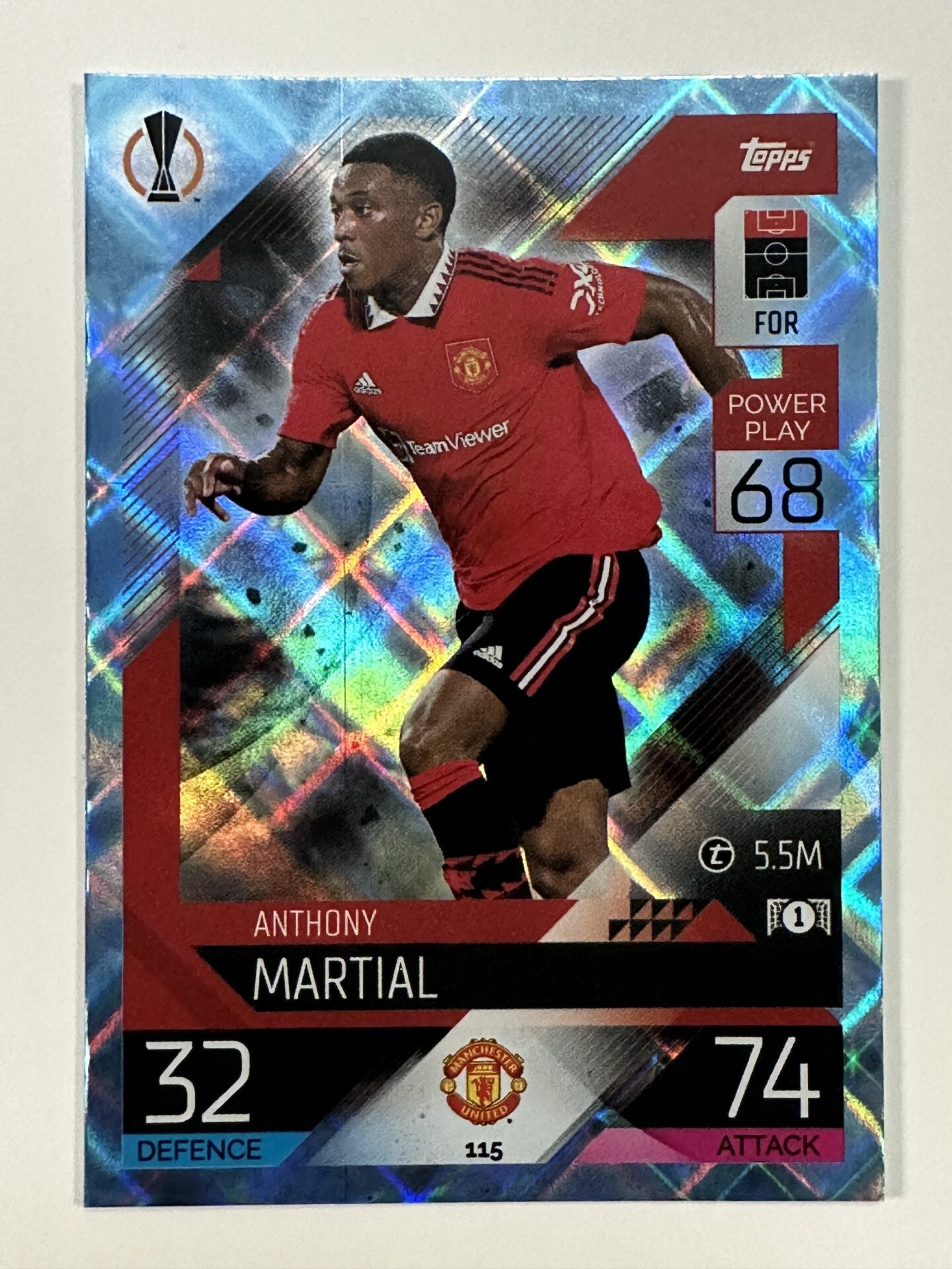 115 Anthony Martial Base Crystal Foil Parallel (Manchester United) Topps Match Attax 2022:2023 Card