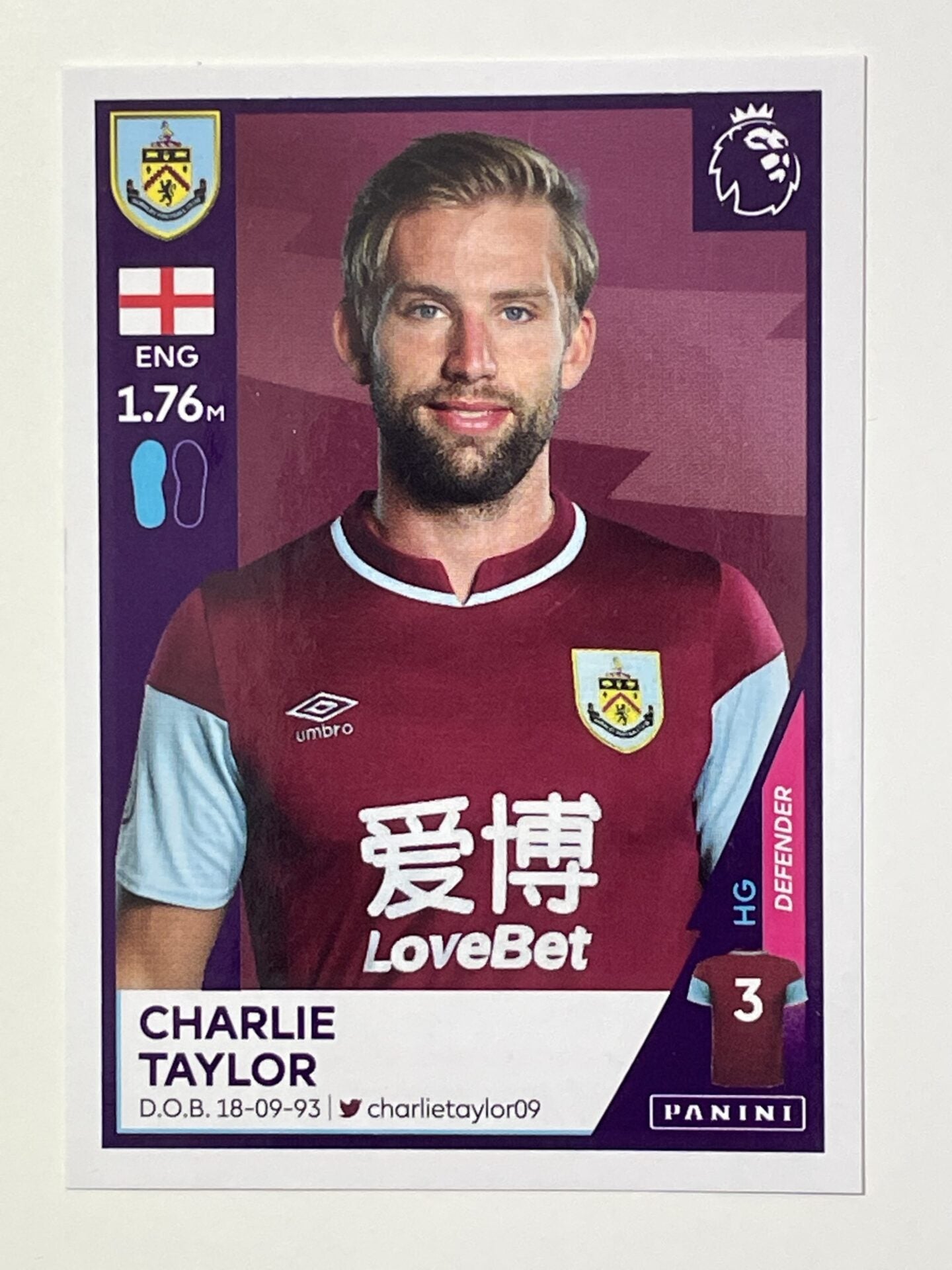 115 Charlie Taylor Sticker Burnley Premier League 2021 Football Sticker