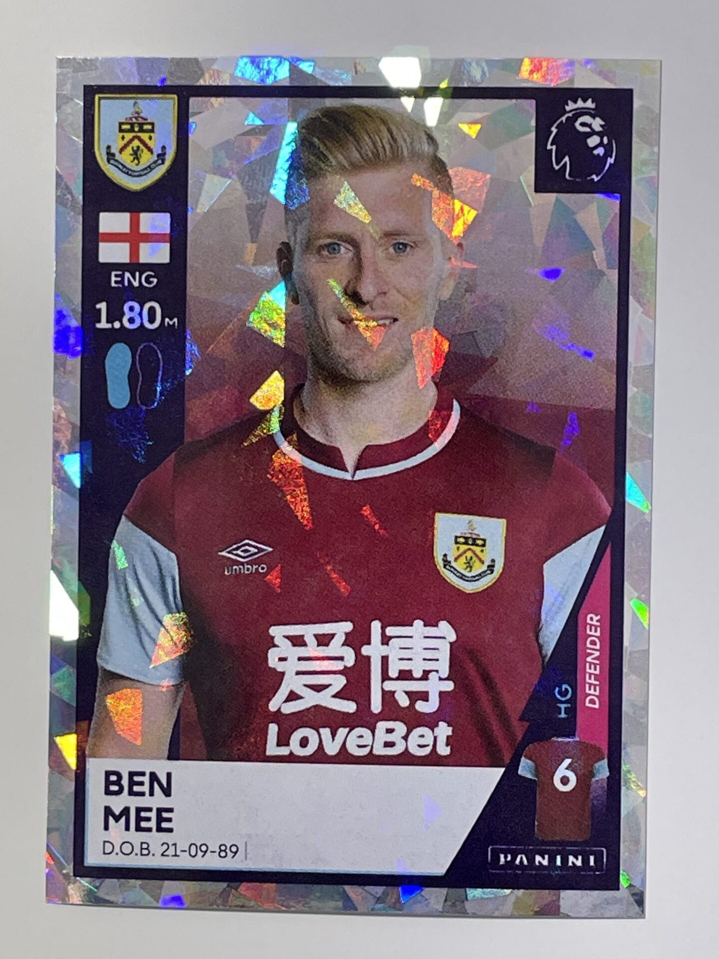 117 Ben Mee Shiny Sticker Burnley Premier League 2021 Football Sticker