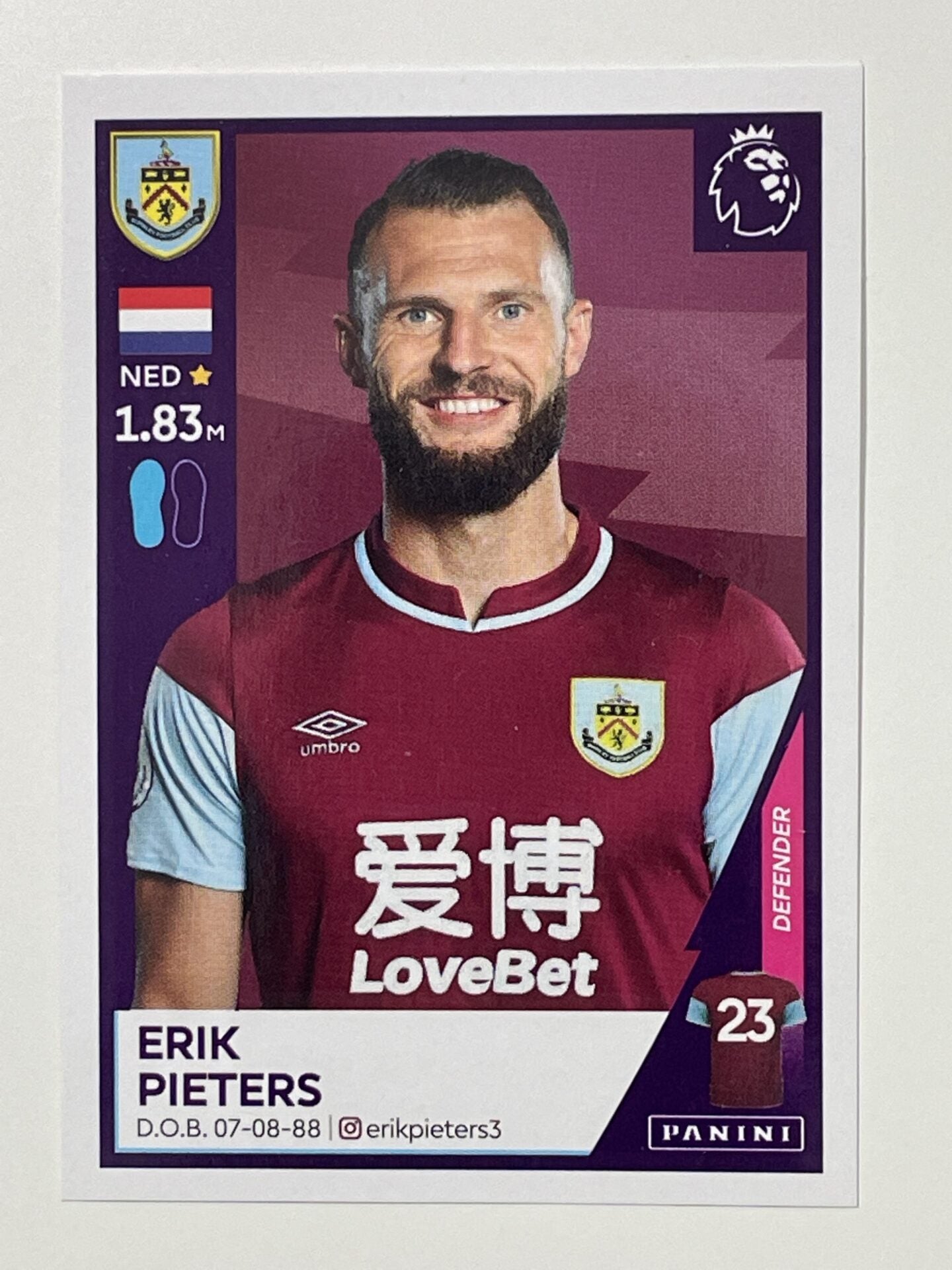 118 Erik Pieters Sticker Burnley Premier League 2021 Football Sticker