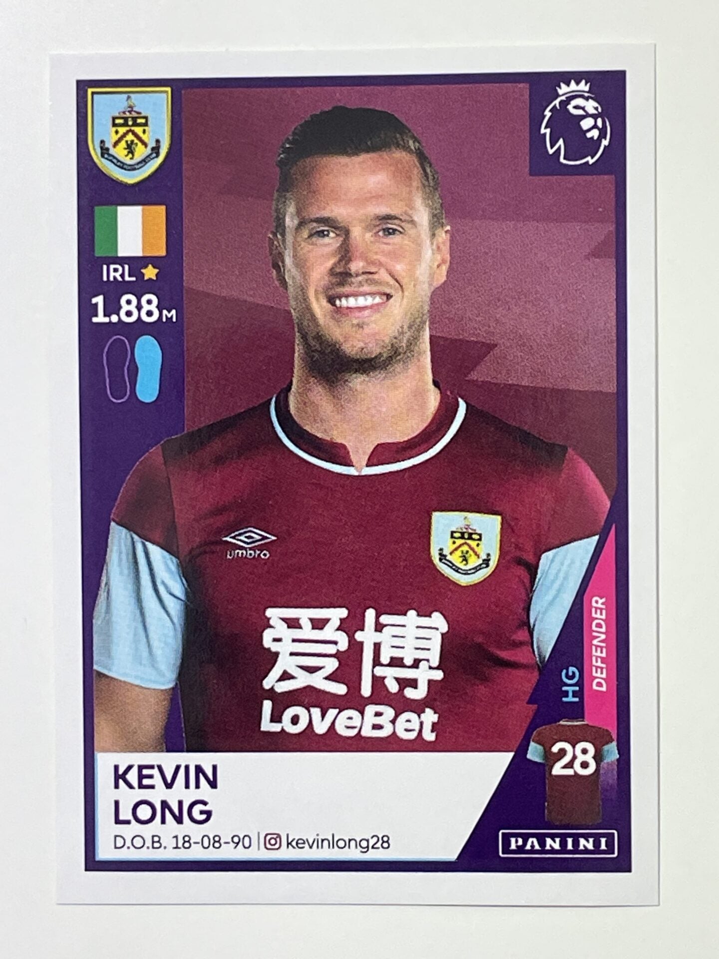 120 Kevin Long Sticker Burnley Premier League 2021 Football Sticker