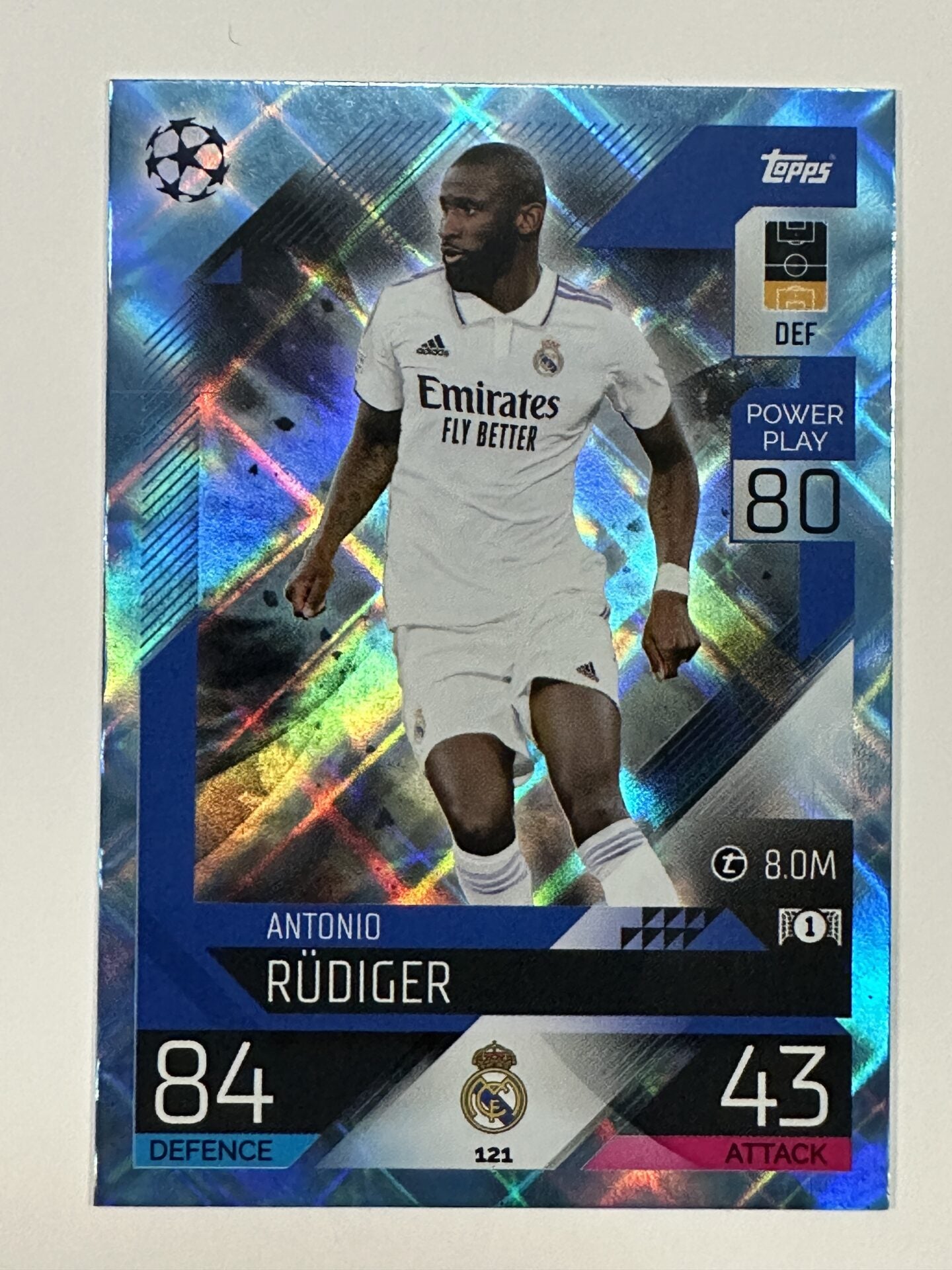 121 Antonio Rüdiger Base Crystal Foil Parallel (Real Madrid) Topps Match Attax 2022:2023 Card