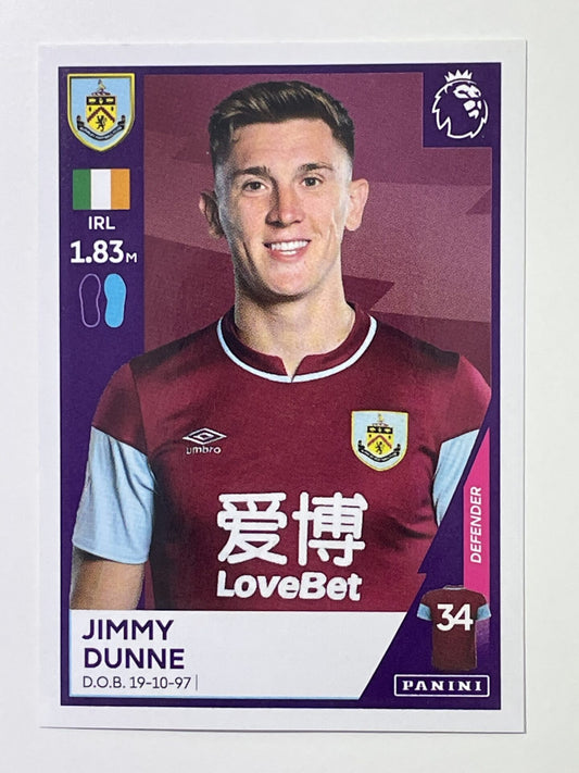 121 Jimmy Dunne Sticker Burnley Premier League 2021 Football Sticker