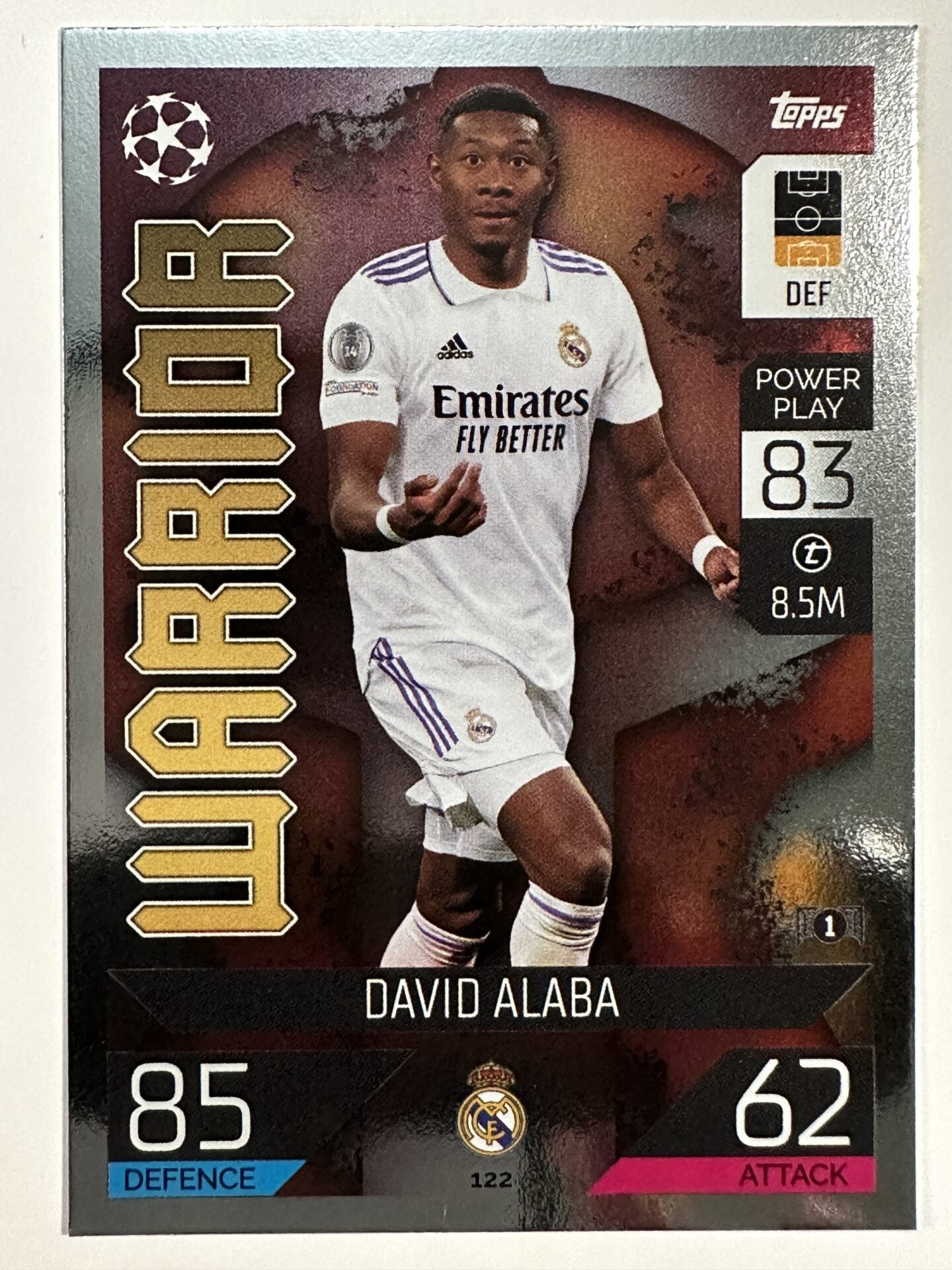 122 David Alaba Warrior (Real Madrid) Topps Match Attax 2022:2023 Card